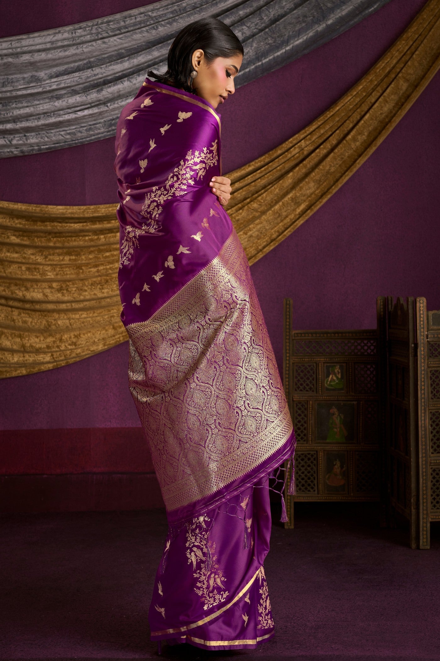 Buy MySilkLove Violet Purple Handloom Satin Silk Saree Online