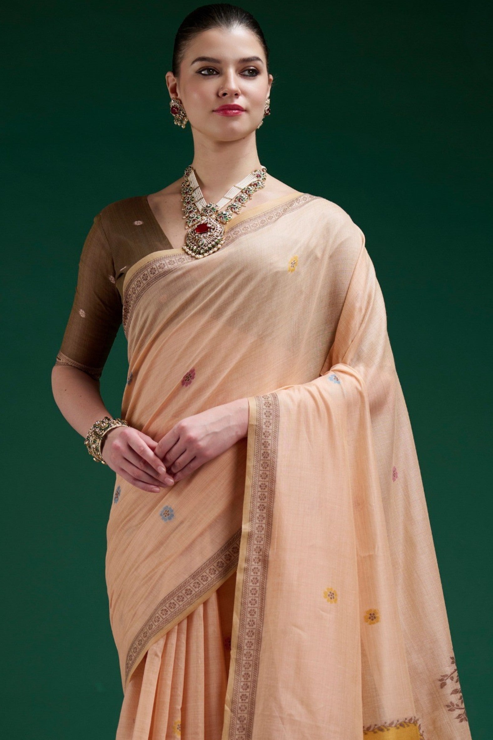 Buy MySilkLove Plum Peach Jamdani Woven Muga Cotton Saree Online