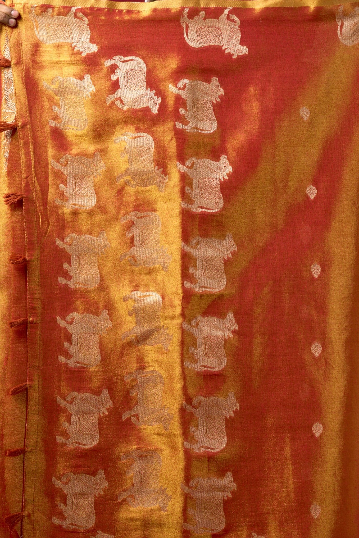 Buy MySilkLove Vivid Orange Handloom Tissue Saree Online