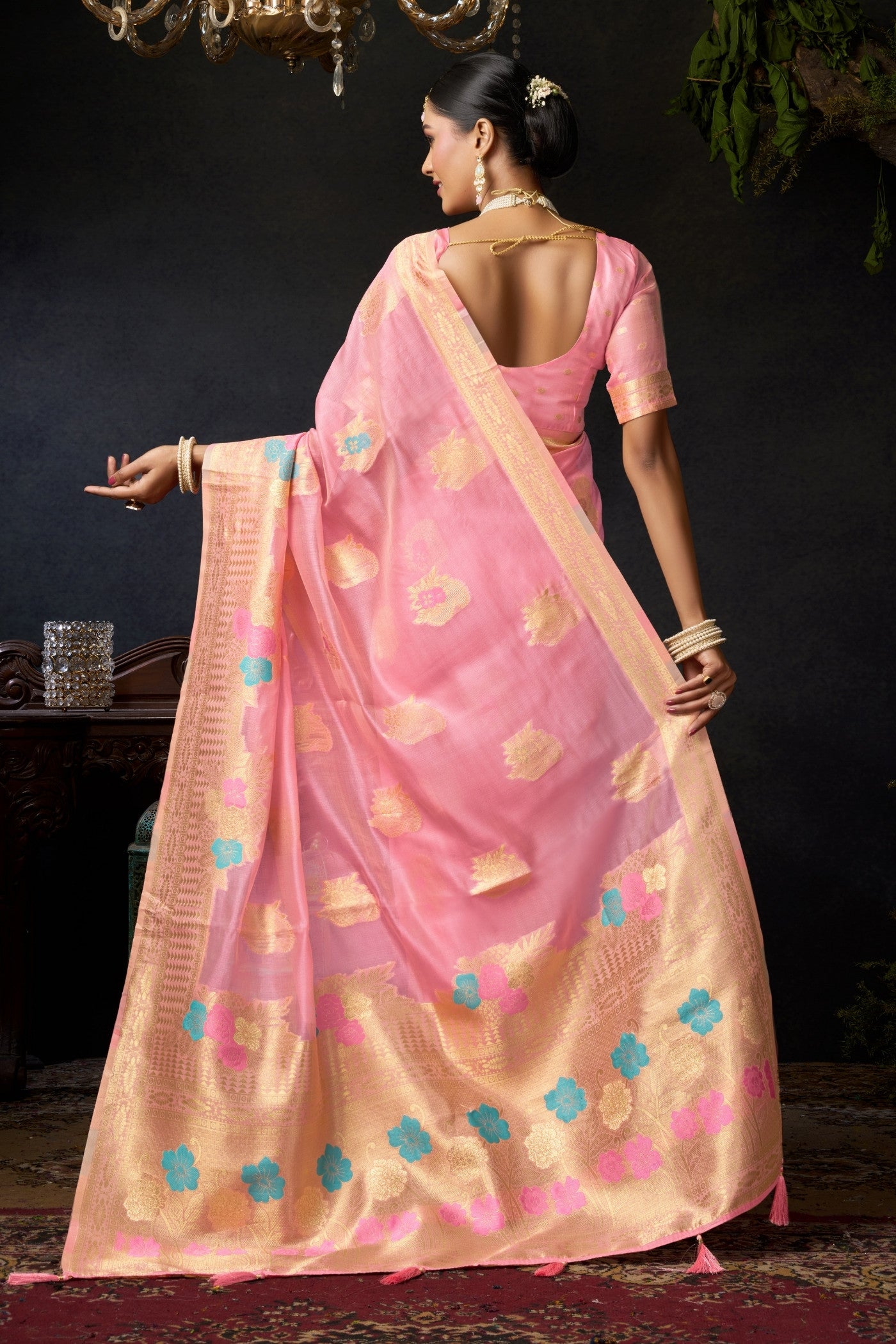 Buy MySilkLove Cupid Pink Woven Banarasi Organza Saree Online