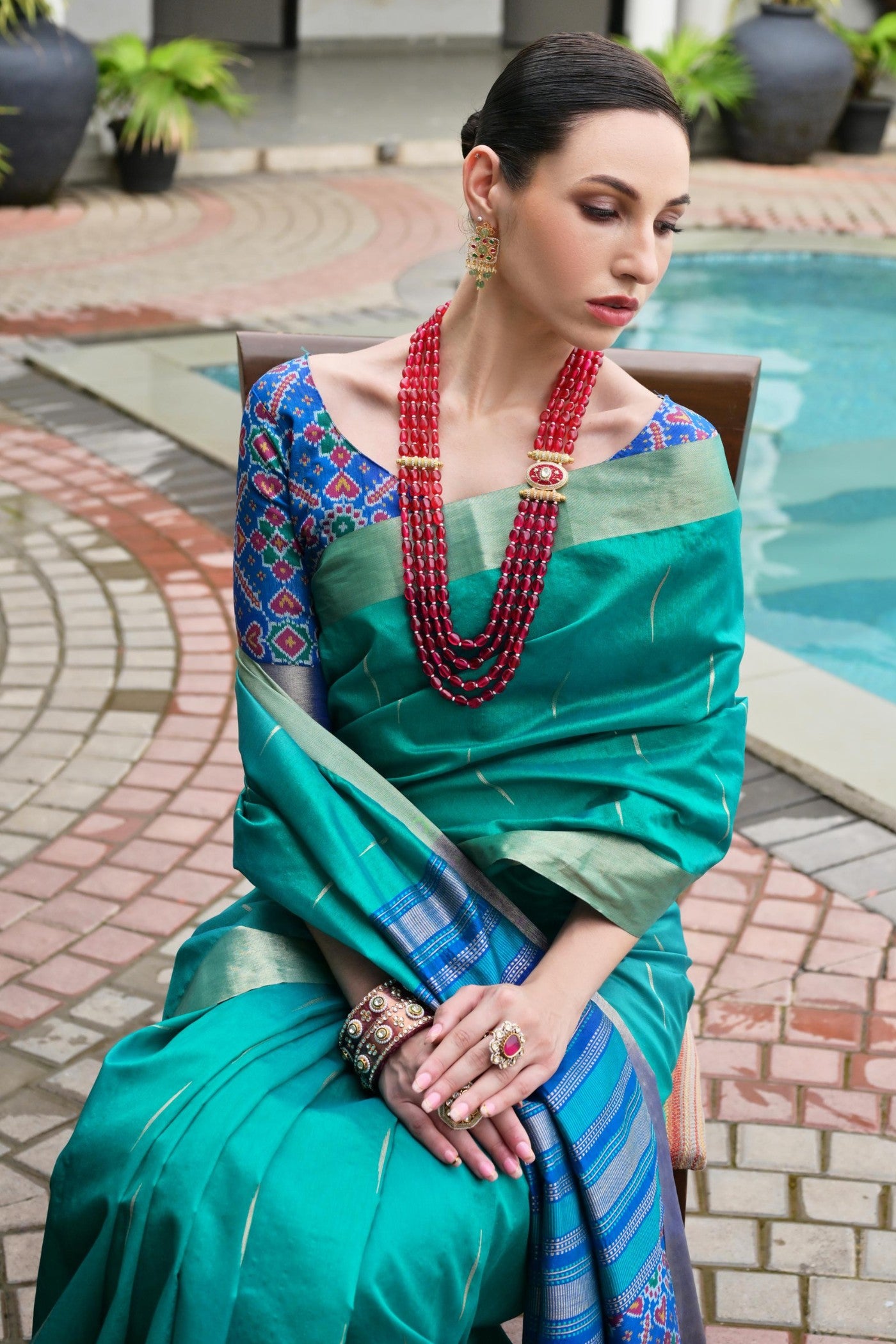 Buy MySilkLove Baby Blue Meenakari Woven Patola Saree Online