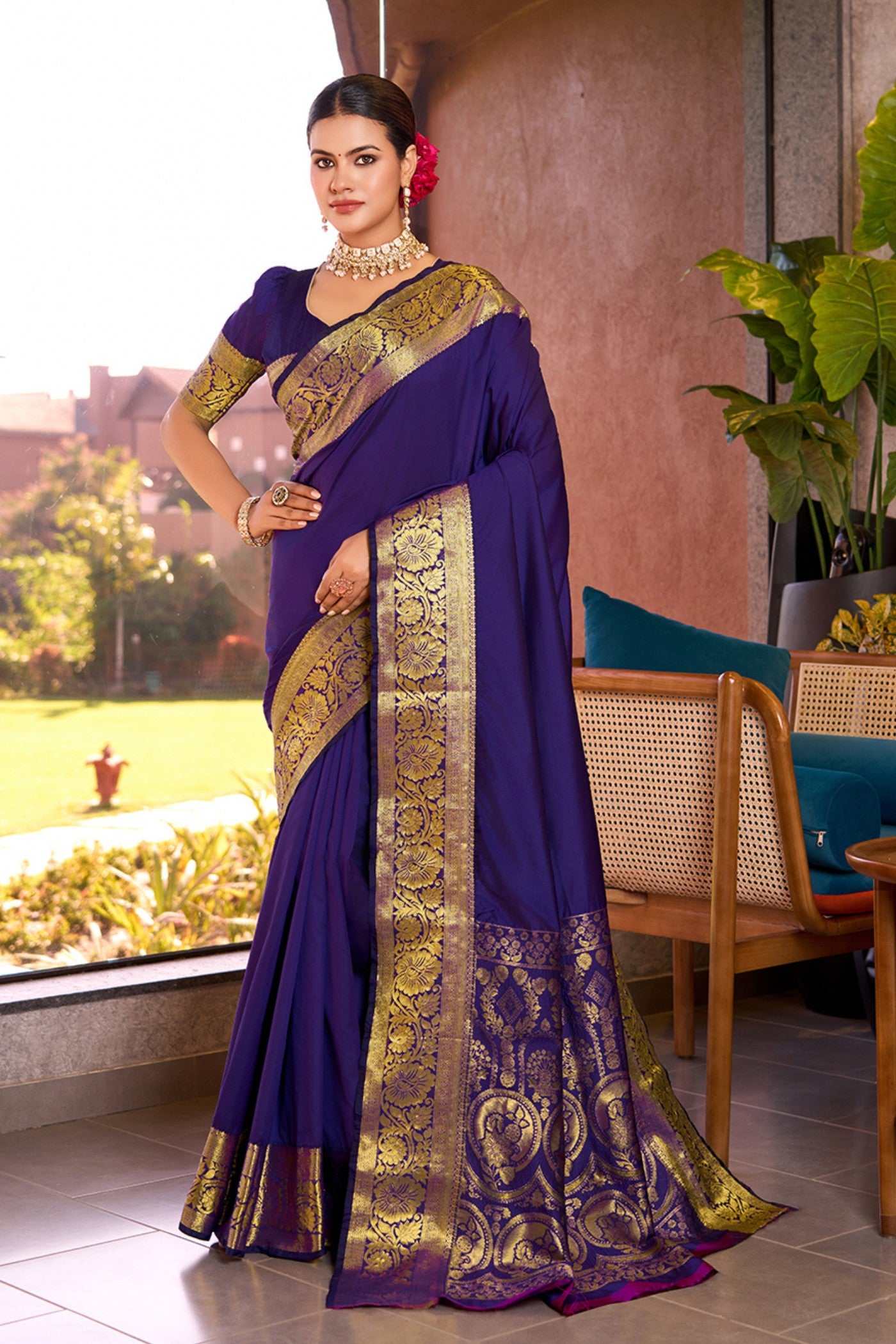 Buy MySilkLove Indigo Blue Woven Banarasi Saree Online