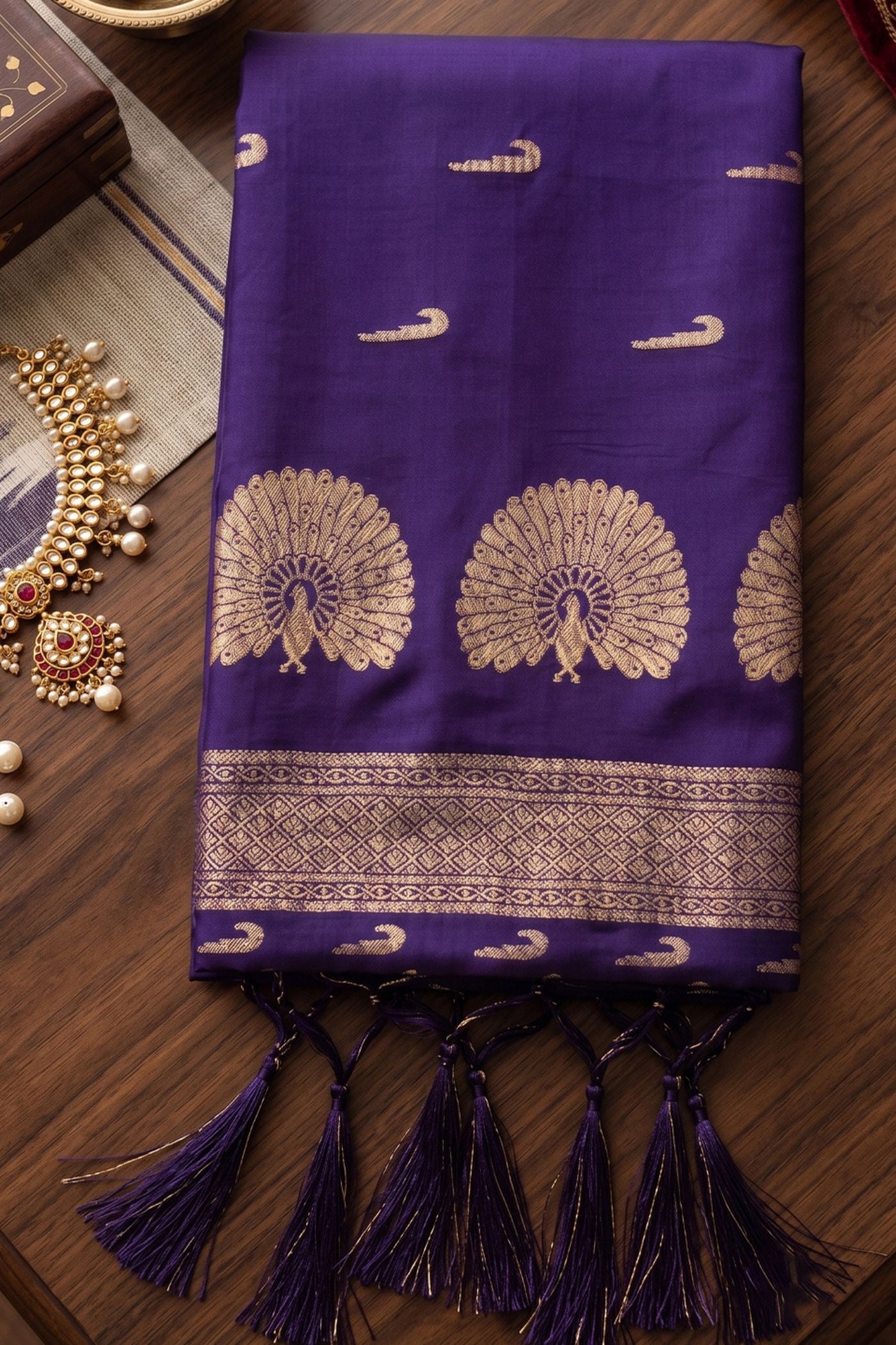 Buy MySilkLove Wisteria Purple Banarasi Woven Soft Silk Saree Online