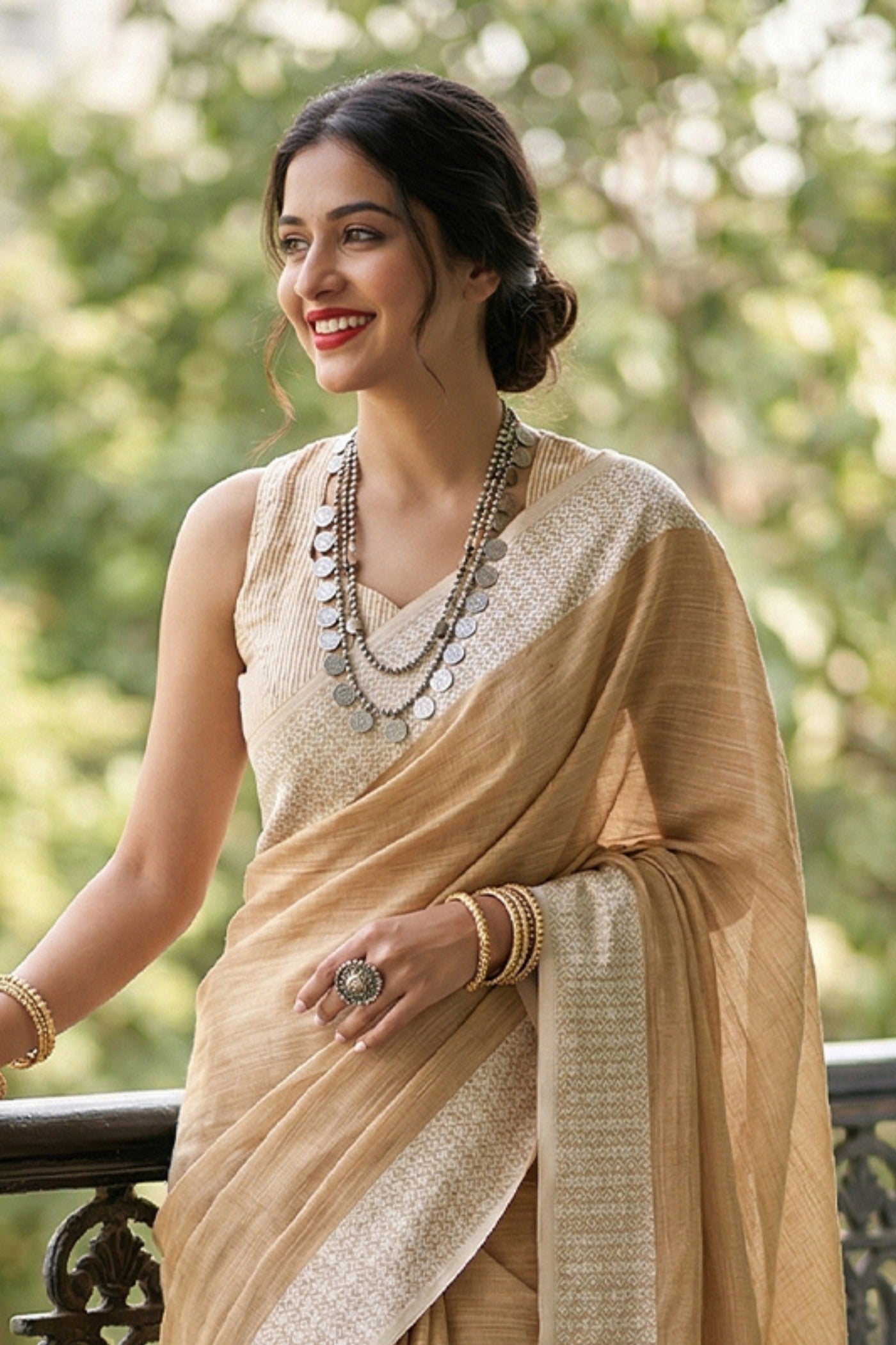 MySilkLove Mid Orange Handloom Linen Saree