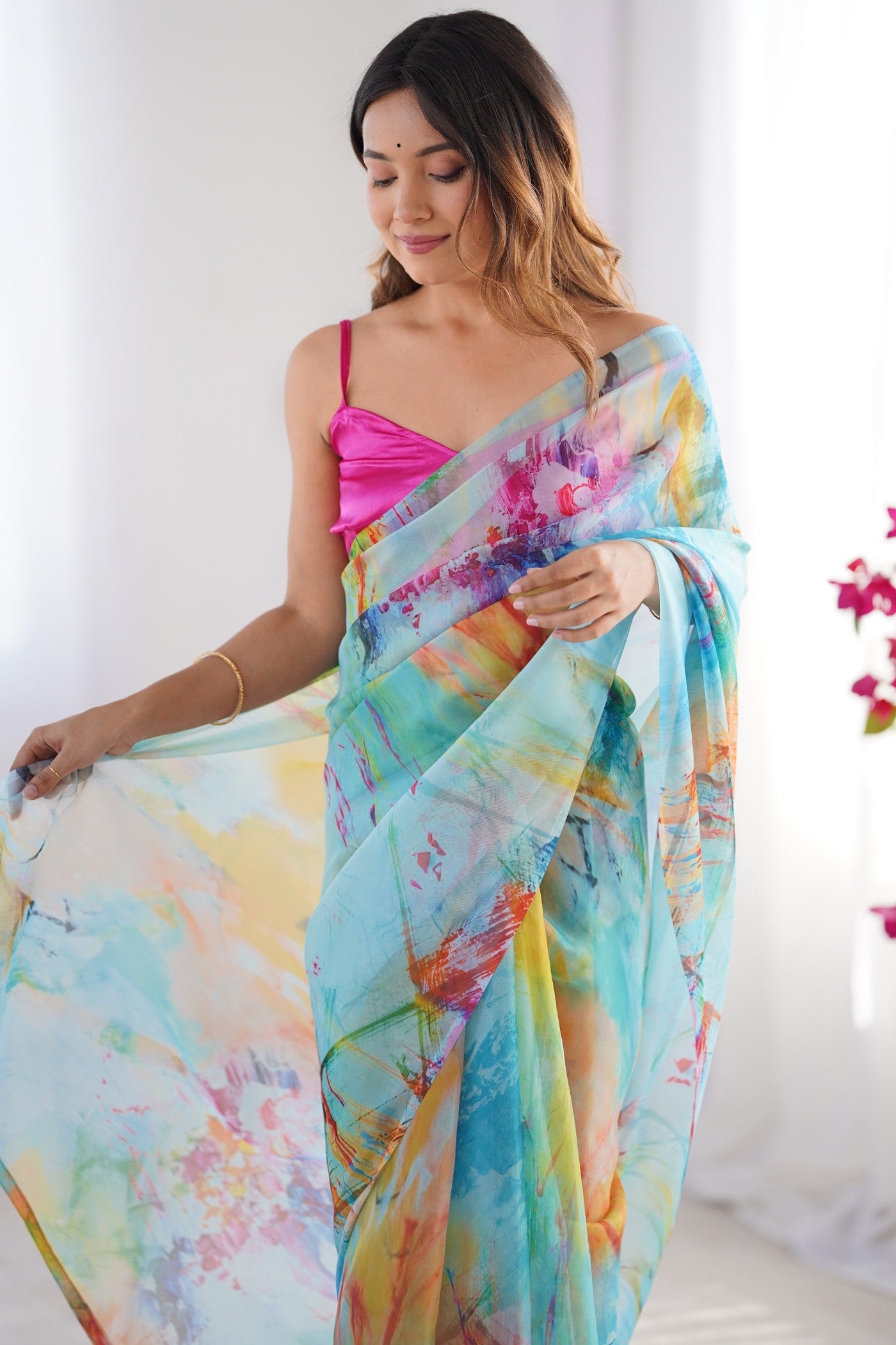 Buy MySilkLove Multicolor Blue Organza Printed Saree Online