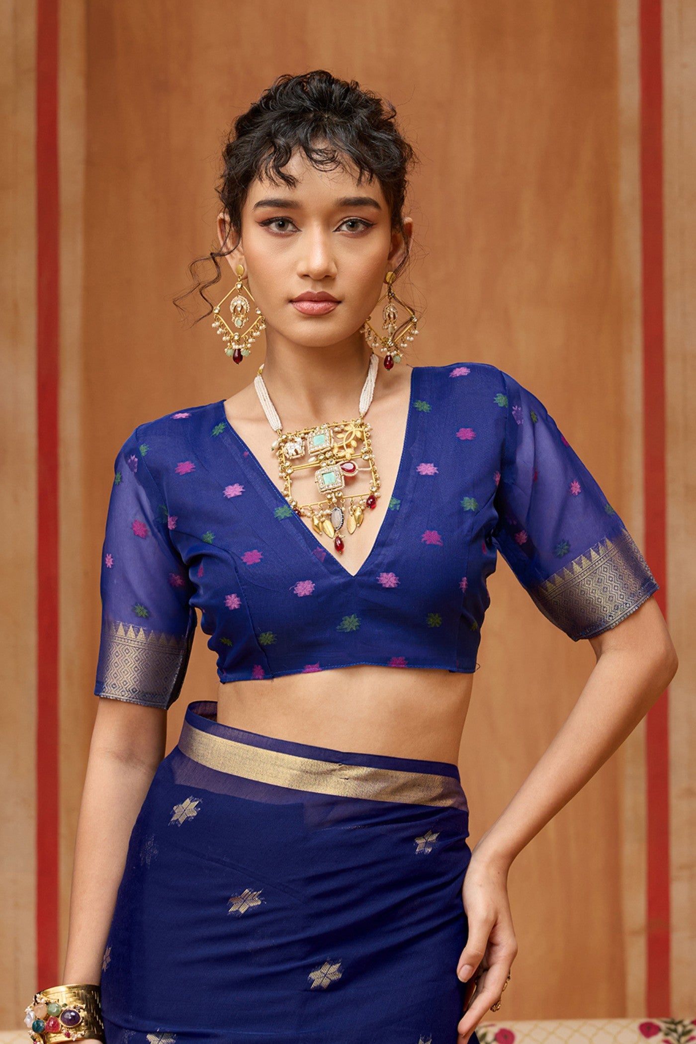 Buy MySilkLove Chill Blue Handloom Muga Cotton Saree Online