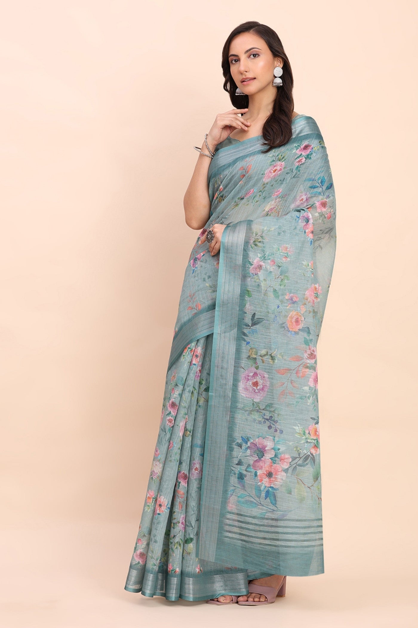 Buy MySilkLove Electric Blue Woven Linen Cotton Saree Online