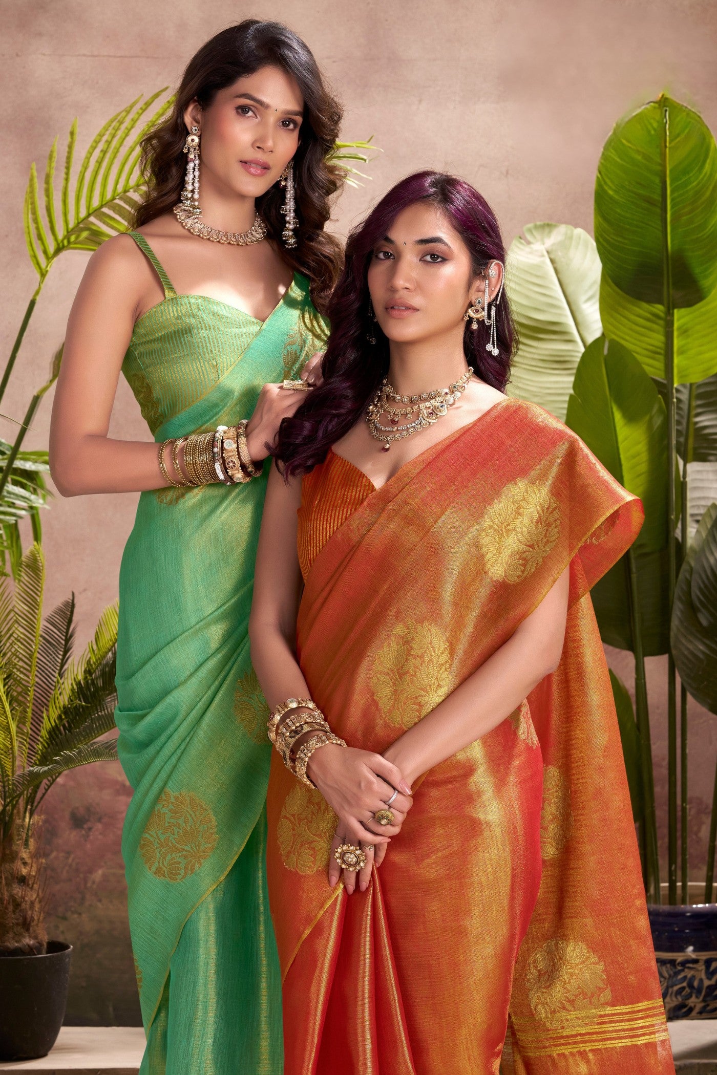 Buy MySilkLove Cider Orange Woven Tissue Saree Online