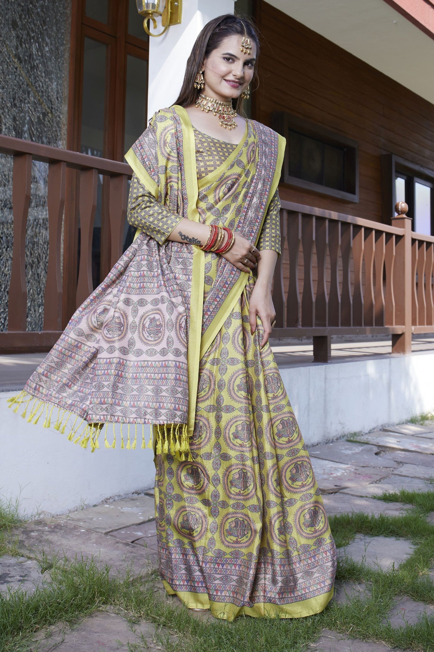 Buy MySilkLove Army Green Banarasi Digital Printed Saree Online