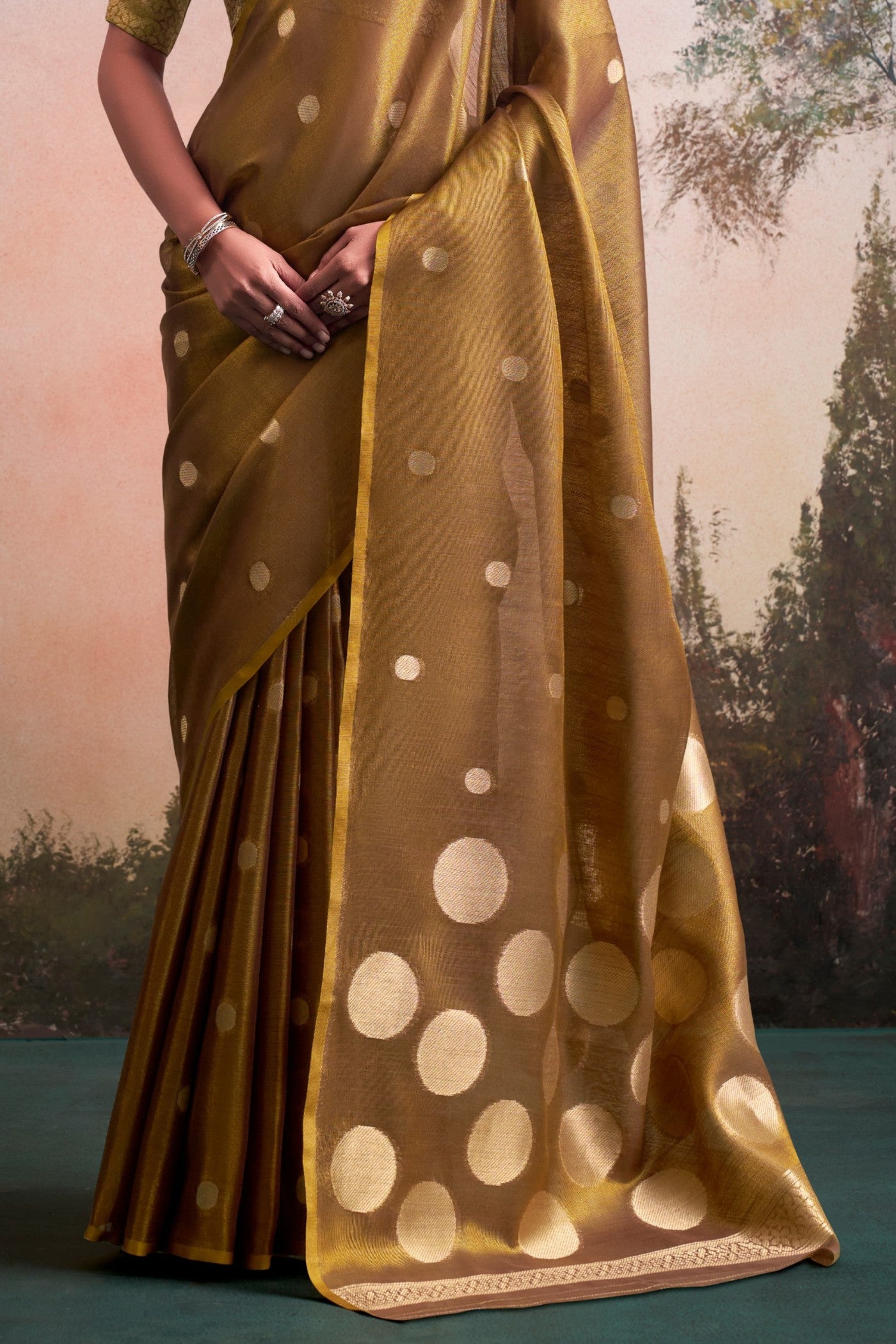 Buy MySilkLove Khaki Brown Handloom Tissue Saree Online