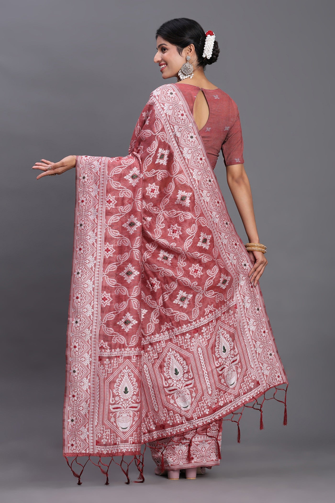 Buy MySilkLove Matte Maroon Linen Cotton Saree Online