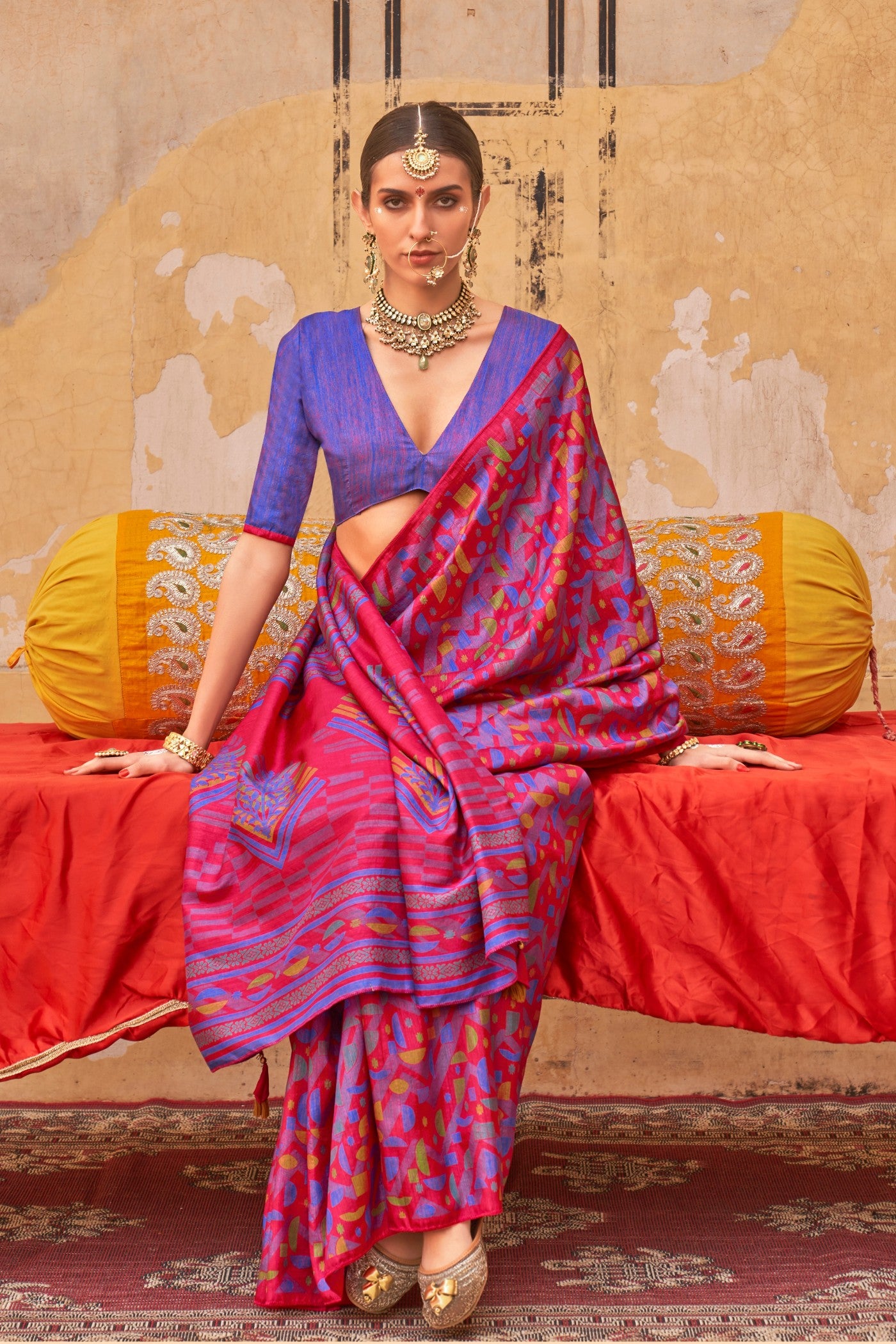 Buy MySilkLove Fuscia Pink Banarasi Printed Saree Online
