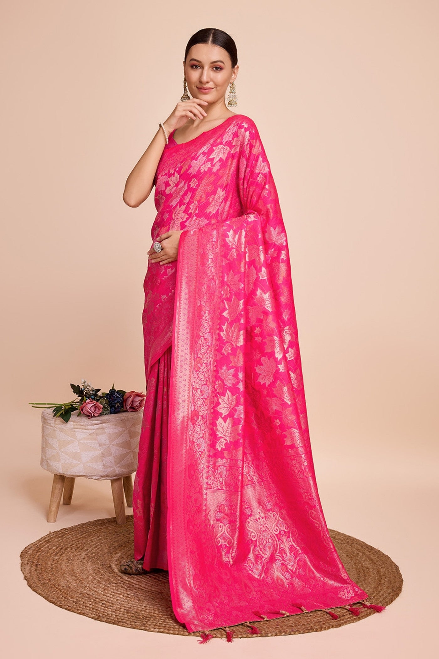 Buy MySilkLove Raspberry Pink Banarasi Soft Silk Saree Online