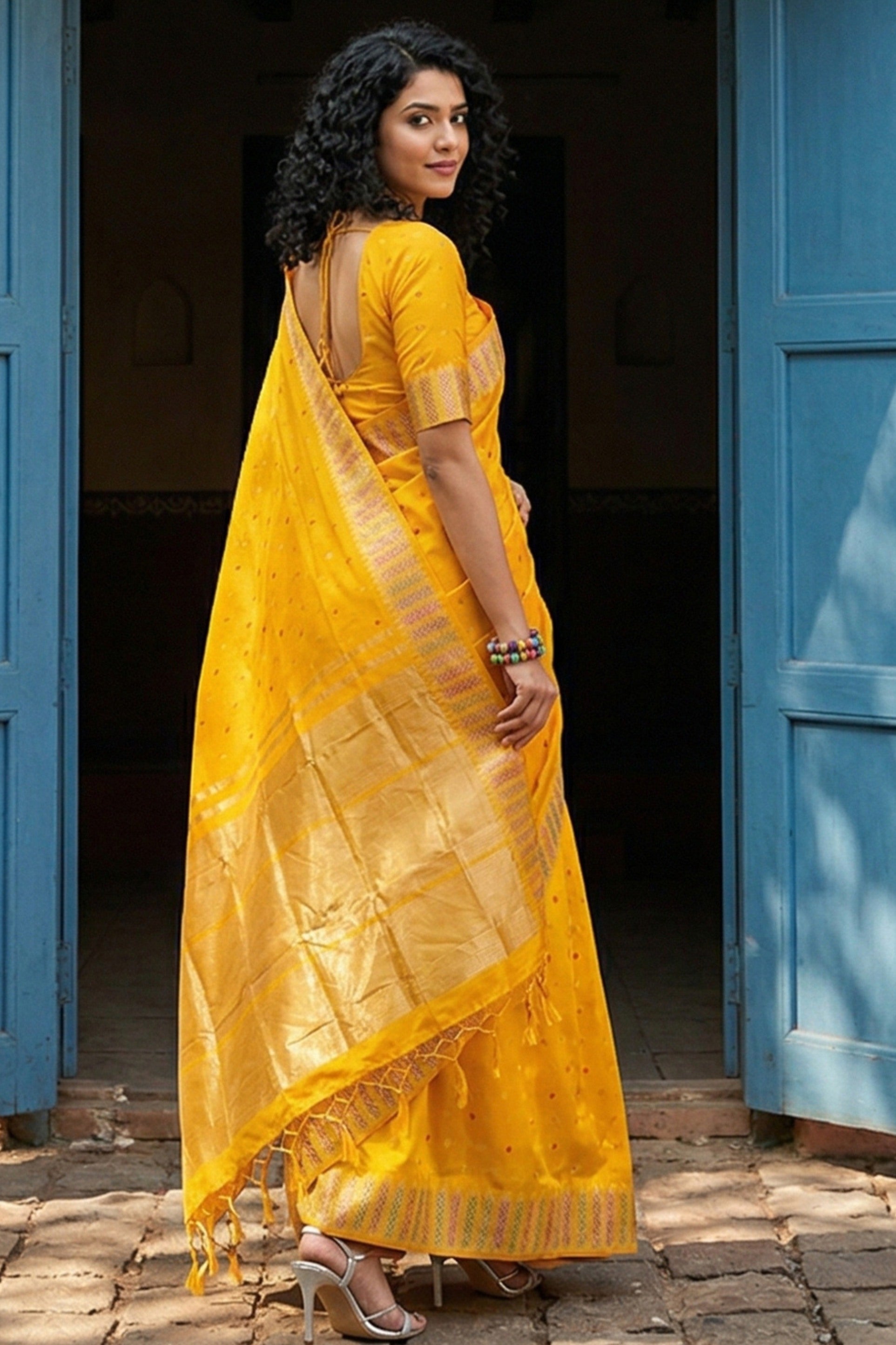 Buy MySilkLove Sunflower Yellow Woven Banarasi Silk Saree Online