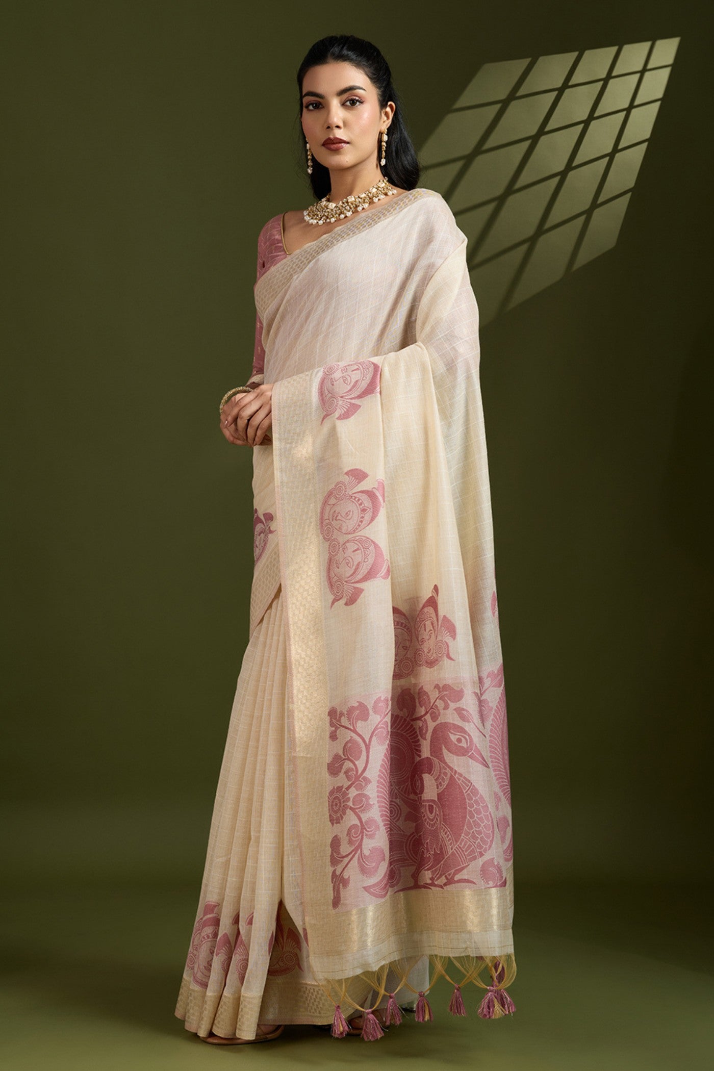 Buy MySilkLove Vanilla White Muga Cotton Saree Online