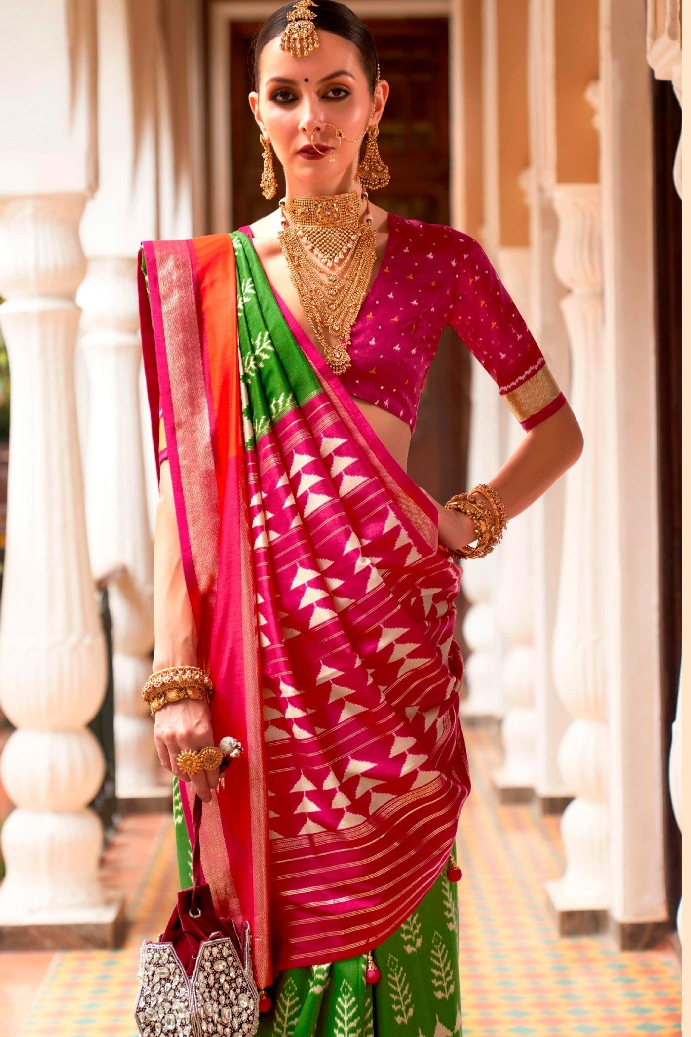 Buy MySilkLove Mint Breeze Green Printed Patola Saree Online