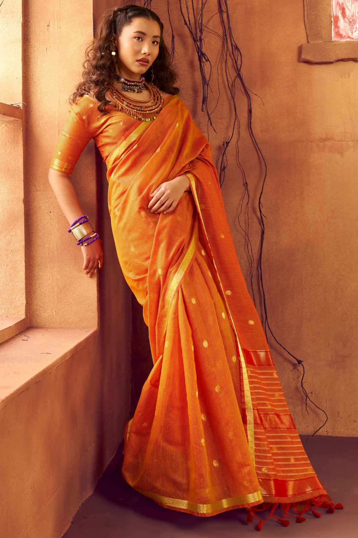 Buy MySilkLove Sedona Orange Banarasi Handloom Silk Saree Online
