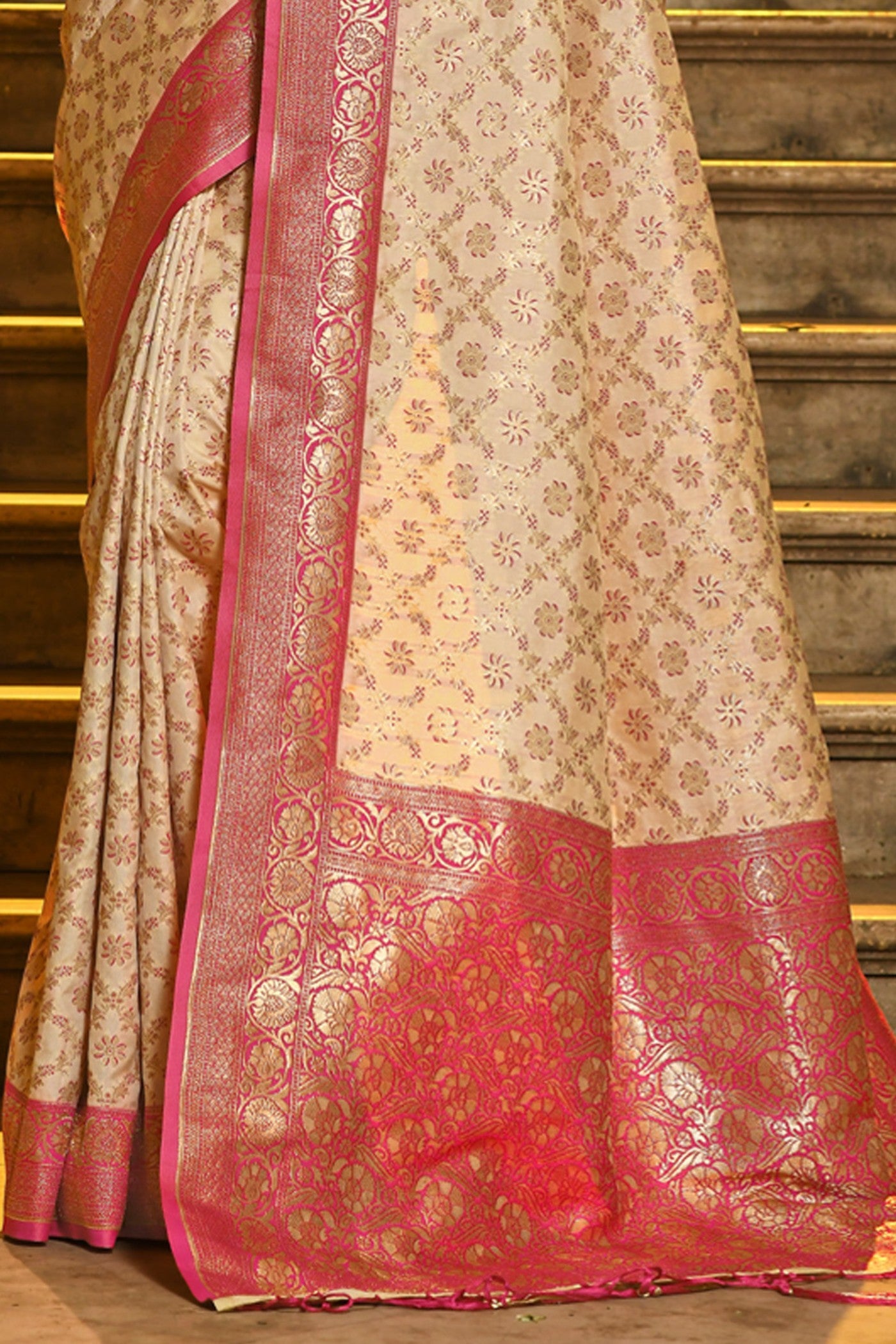 Buy MySilkLove Fawn Cream Woven Banarasi Saree Online