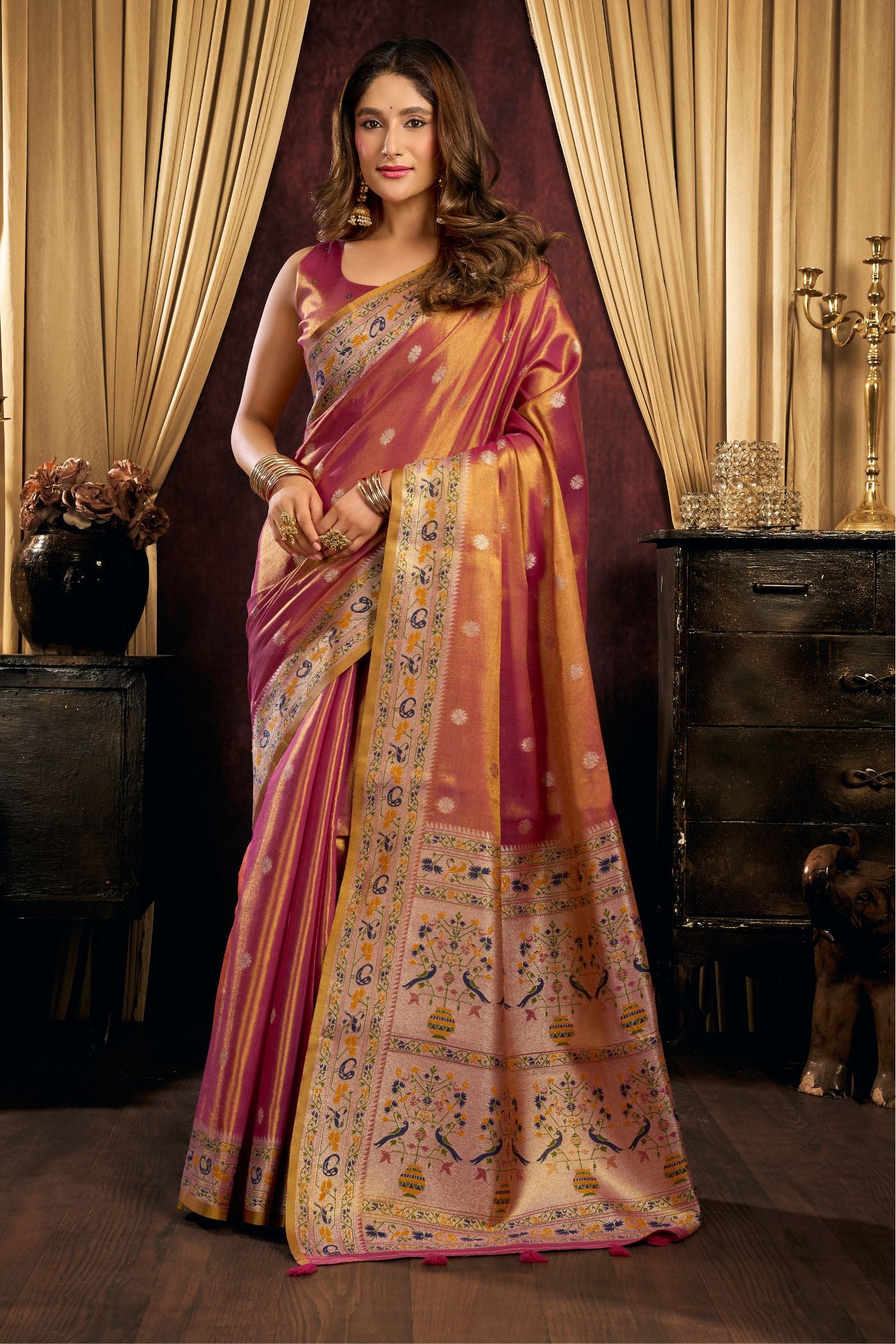 Buy MySilkLove Orange Peel Woven Tissue Paithani Saree Online