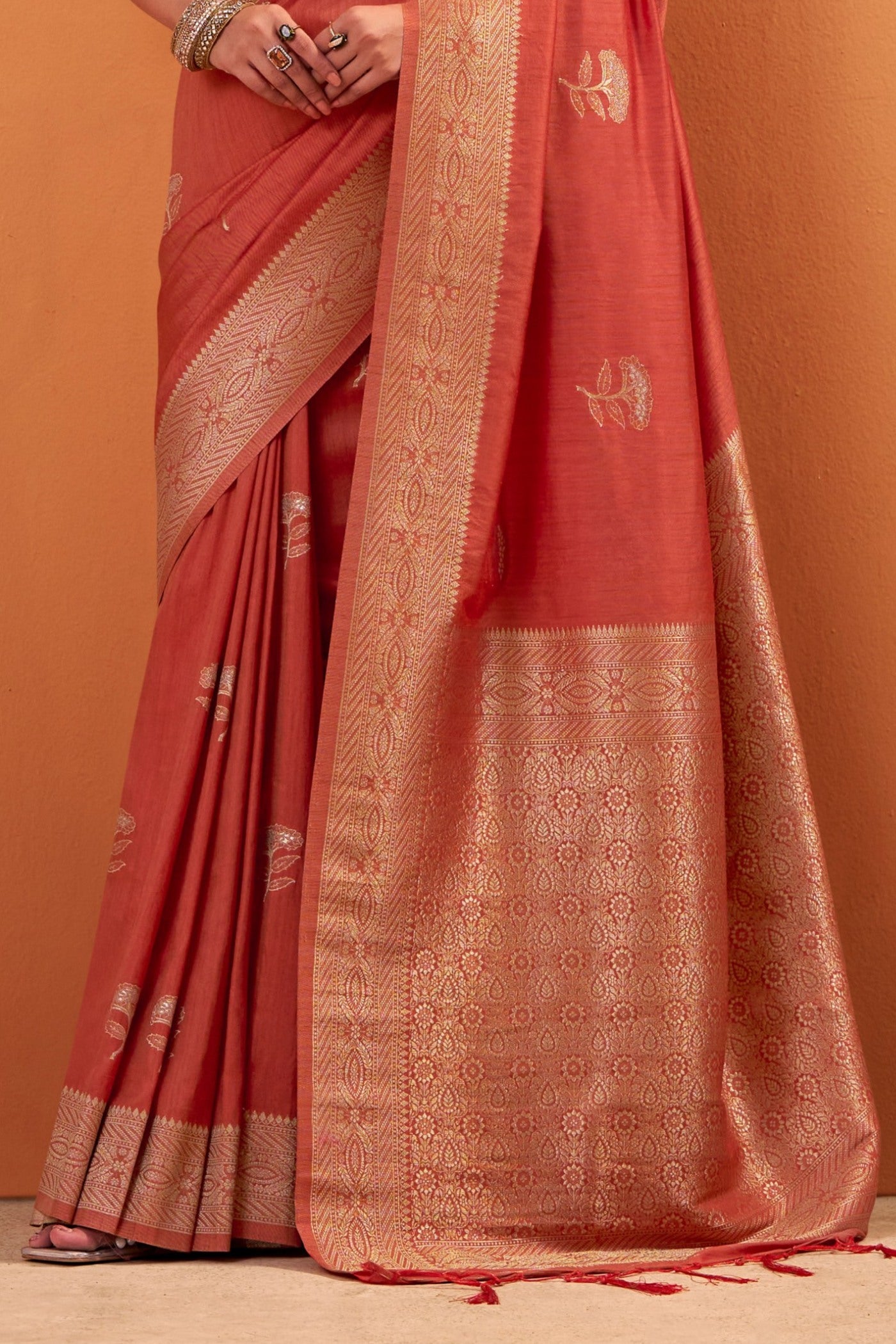 Buy MySilkLove Yam Orange Tussar Handloom Silk Saree Online