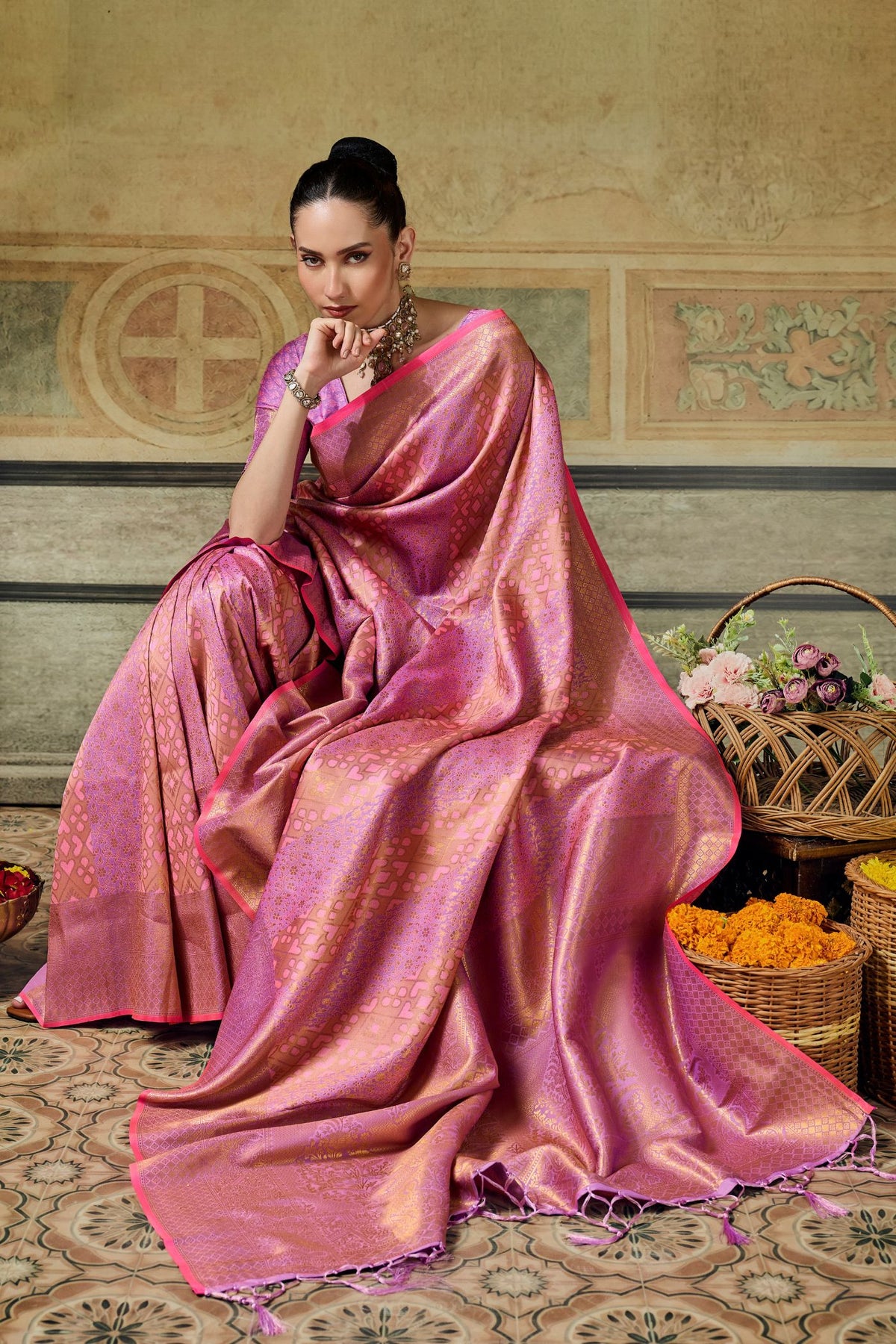 Buy MySilkLove Raspberry Pink Kanjivaram Handloom Saree Online