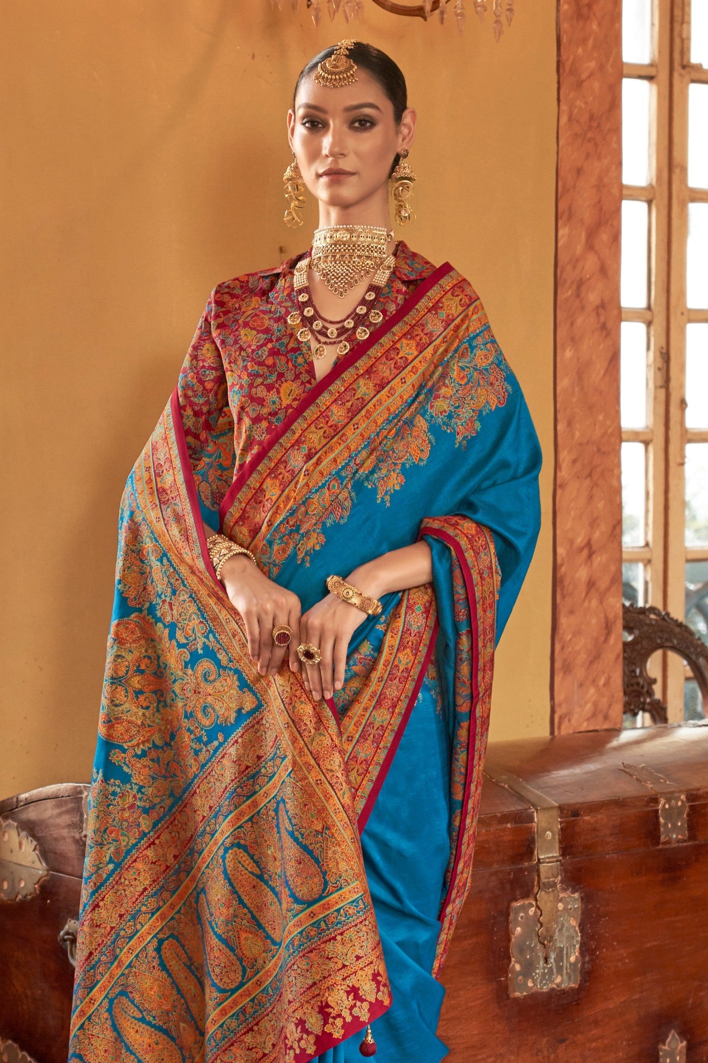 Buy MySilkLove Nice Blue Printed Banarasi Saree Online