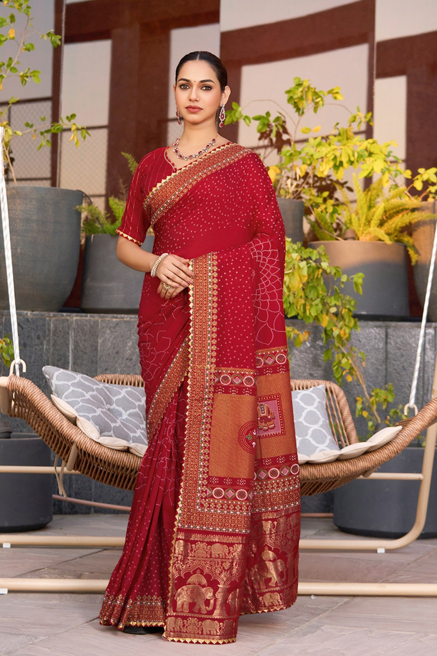 Buy MySilkLove Imperial Red Printed Cotton Saree Online
