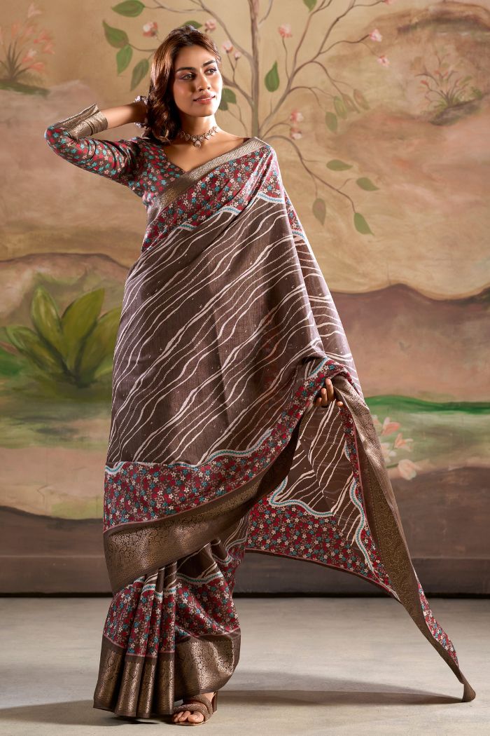 Buy MySilkLove Cumin Brown Woven Dola Silk Saree Online