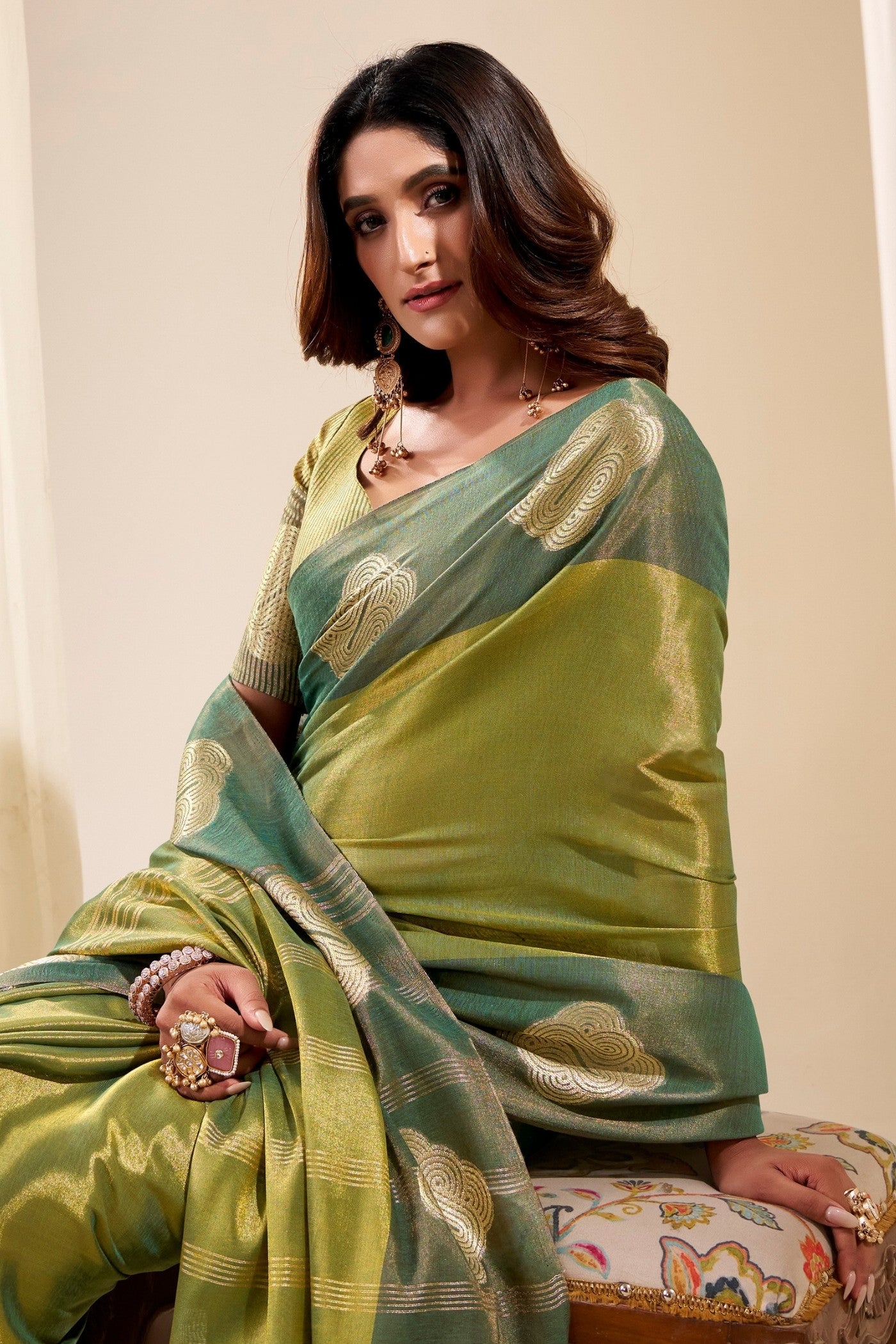 MySilkLove Basil Green Handloom Tissue Saree