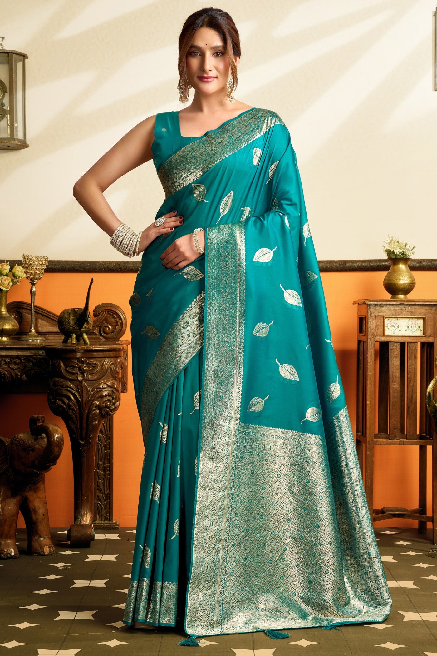 Buy MySilkLove Celtic Blue Woven Banarasi Saree Online