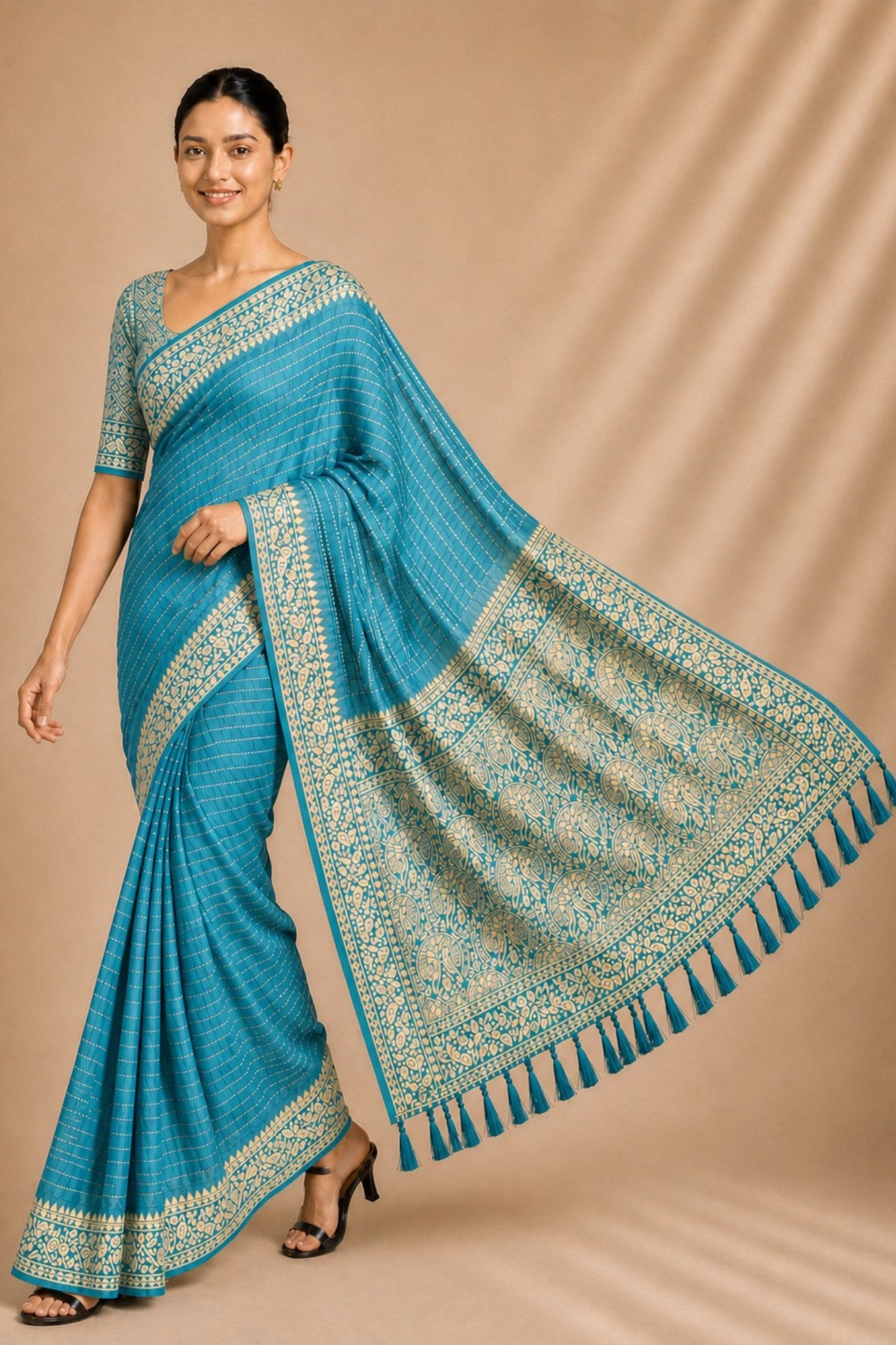 Buy MySilkLove Aqua Blue Woven Chiffon Saree Online