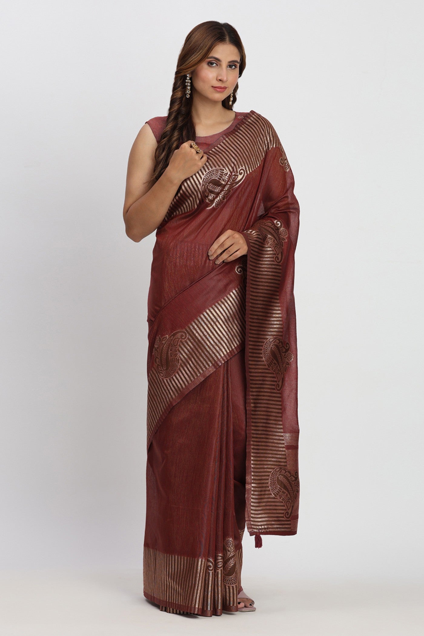 Buy MySilkLove Chinese Maroon Woven Linen Cotton Saree Online