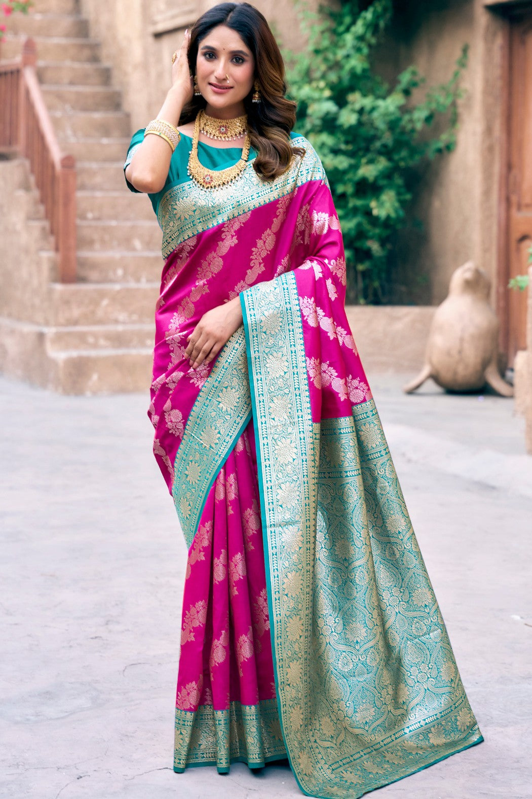 Buy MySilkLove Ruby Pink Woven Banarasi Soft Silk Saree Online