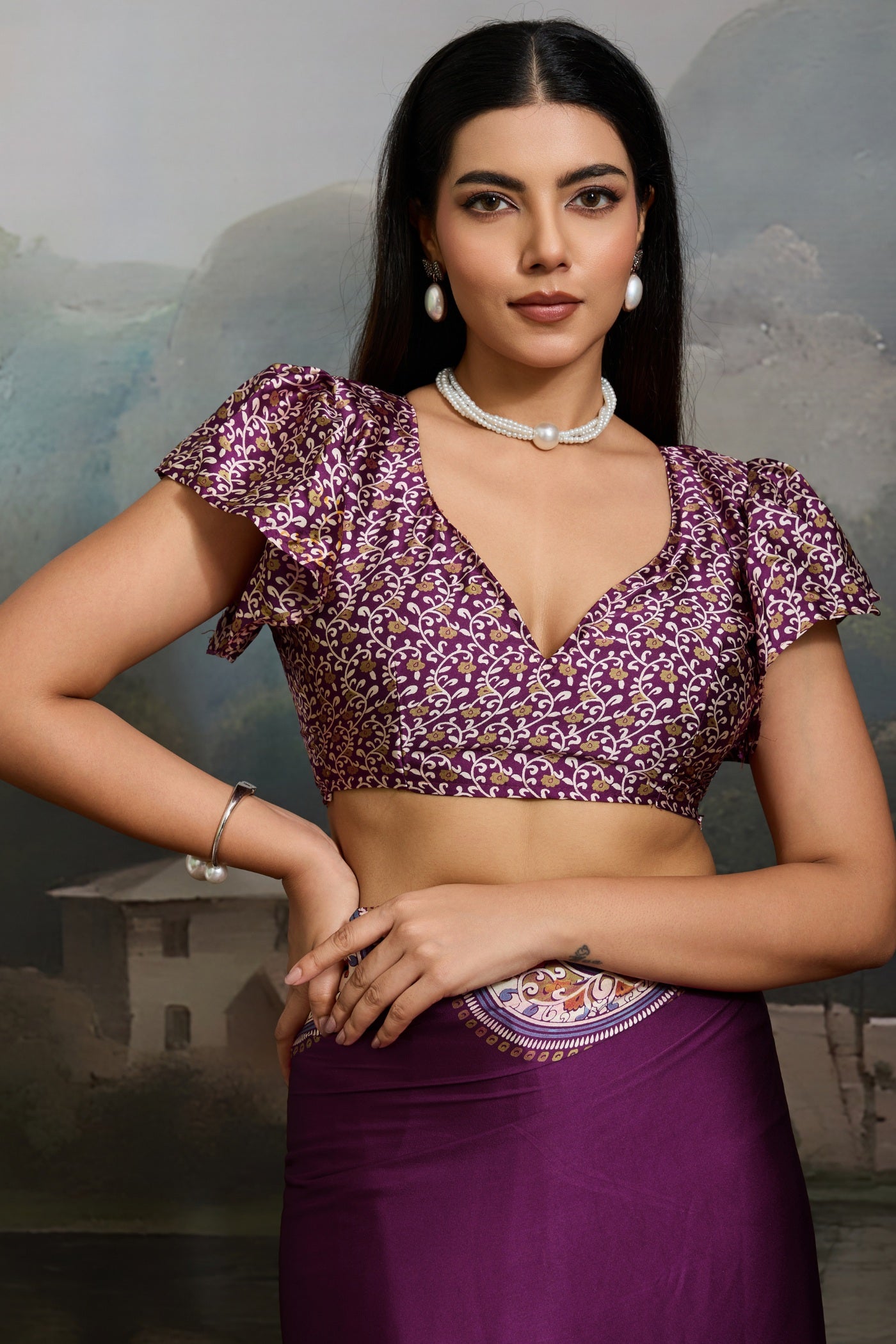 Buy MySilkLove Tacao Purple Modal Ajrakh Printed Silk Saree Online