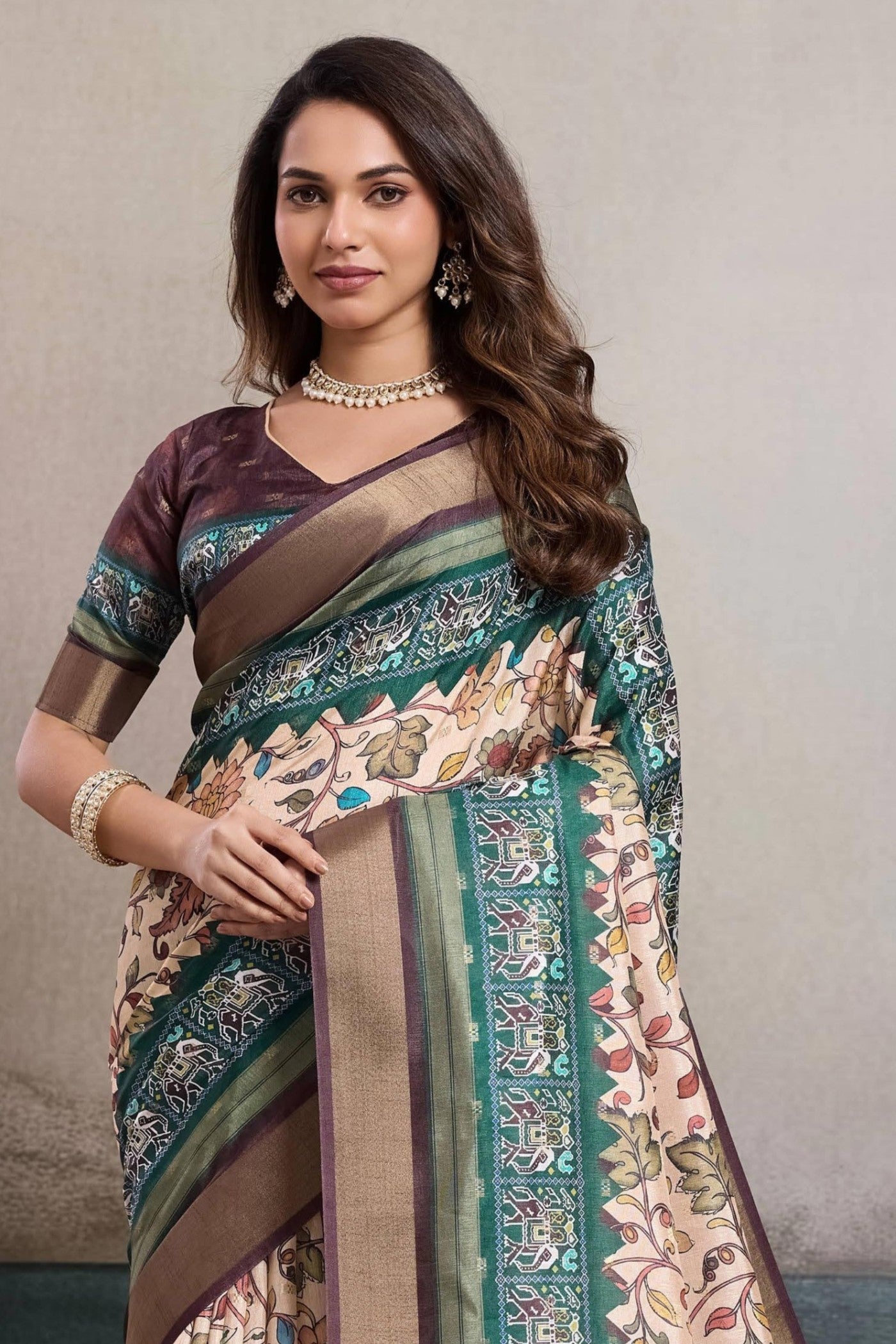 Buy MySilkLove Hues Cream and Blue Digital Printed Saree Online