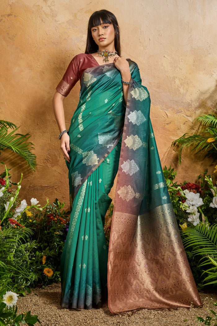 Buy MySilkLove Teal Green Banarasi Handloom Saree Online