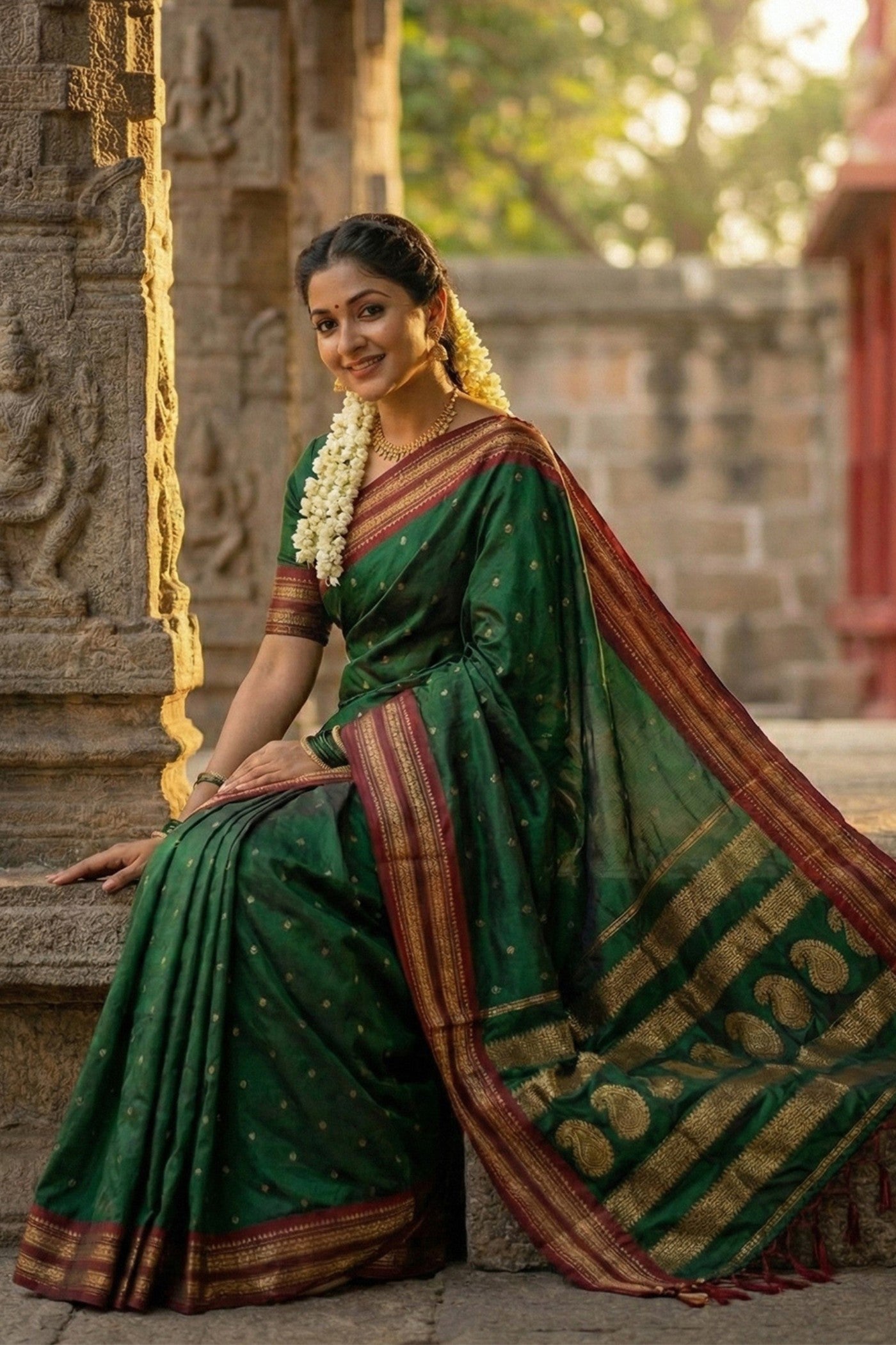 MySilkLove Jewel Green Banarasi Woven Soft Silk Saree
