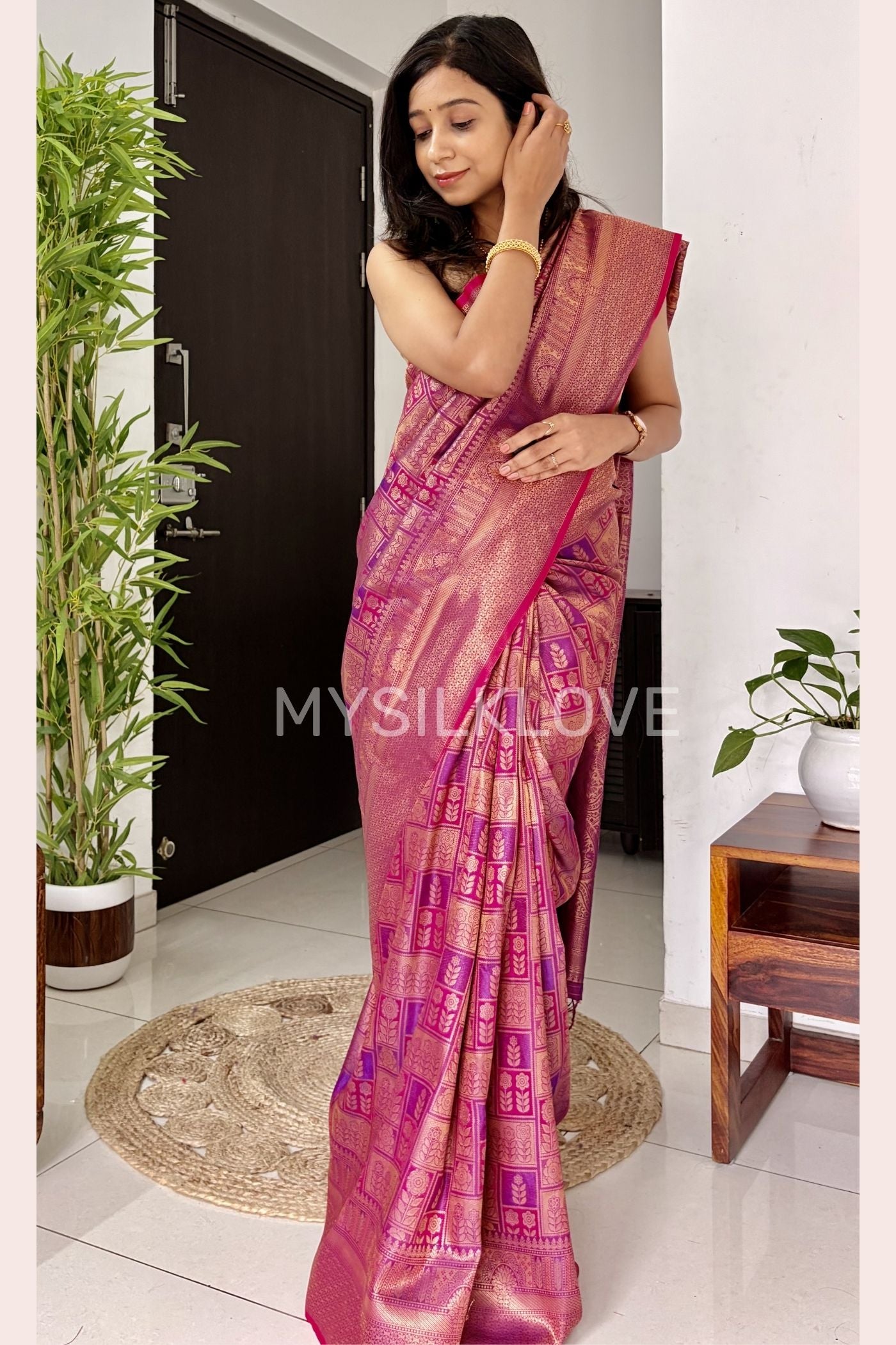 Buy MySilkLove Claret Purple Kanjivaram Handloom Saree Online