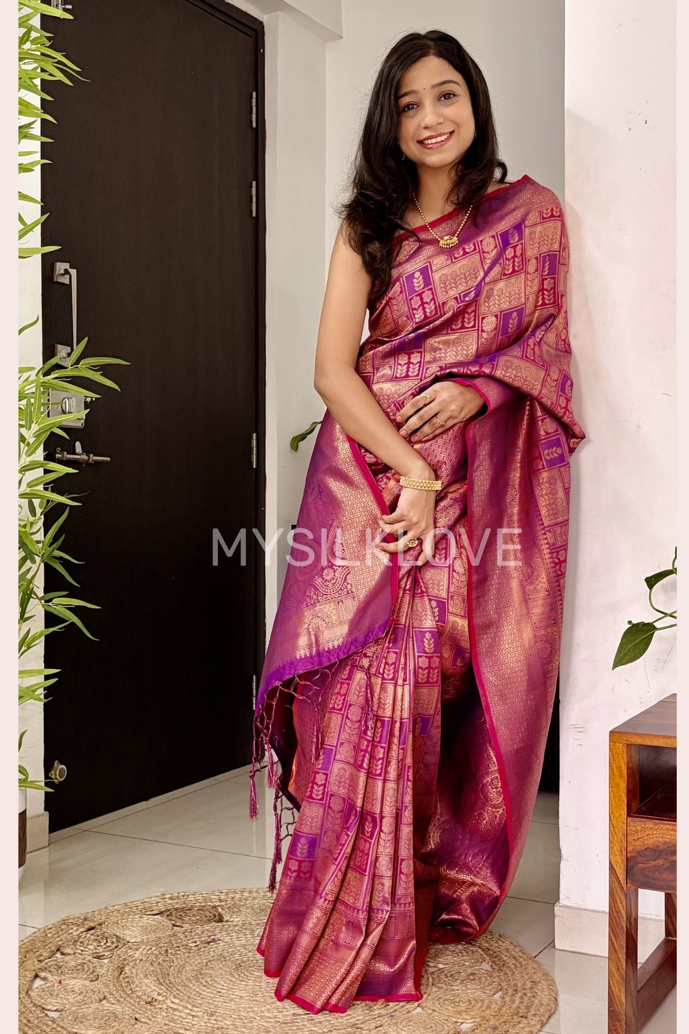 Buy MySilkLove Claret Purple Kanjivaram Handloom Saree Online