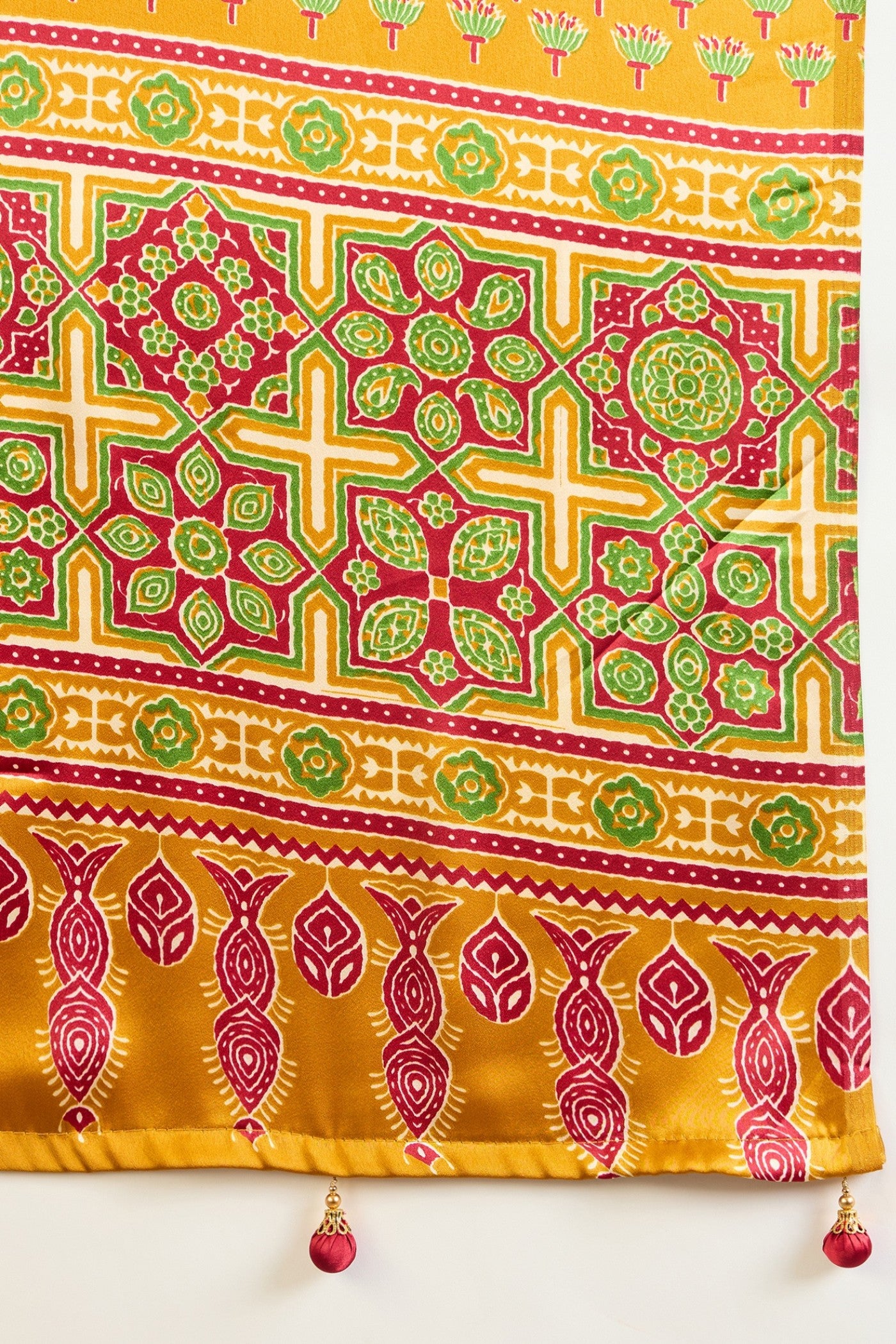 Buy MySilkLove Brick Red and Yellow Ajrakh Printed Satin Crepe Silk Saree Online