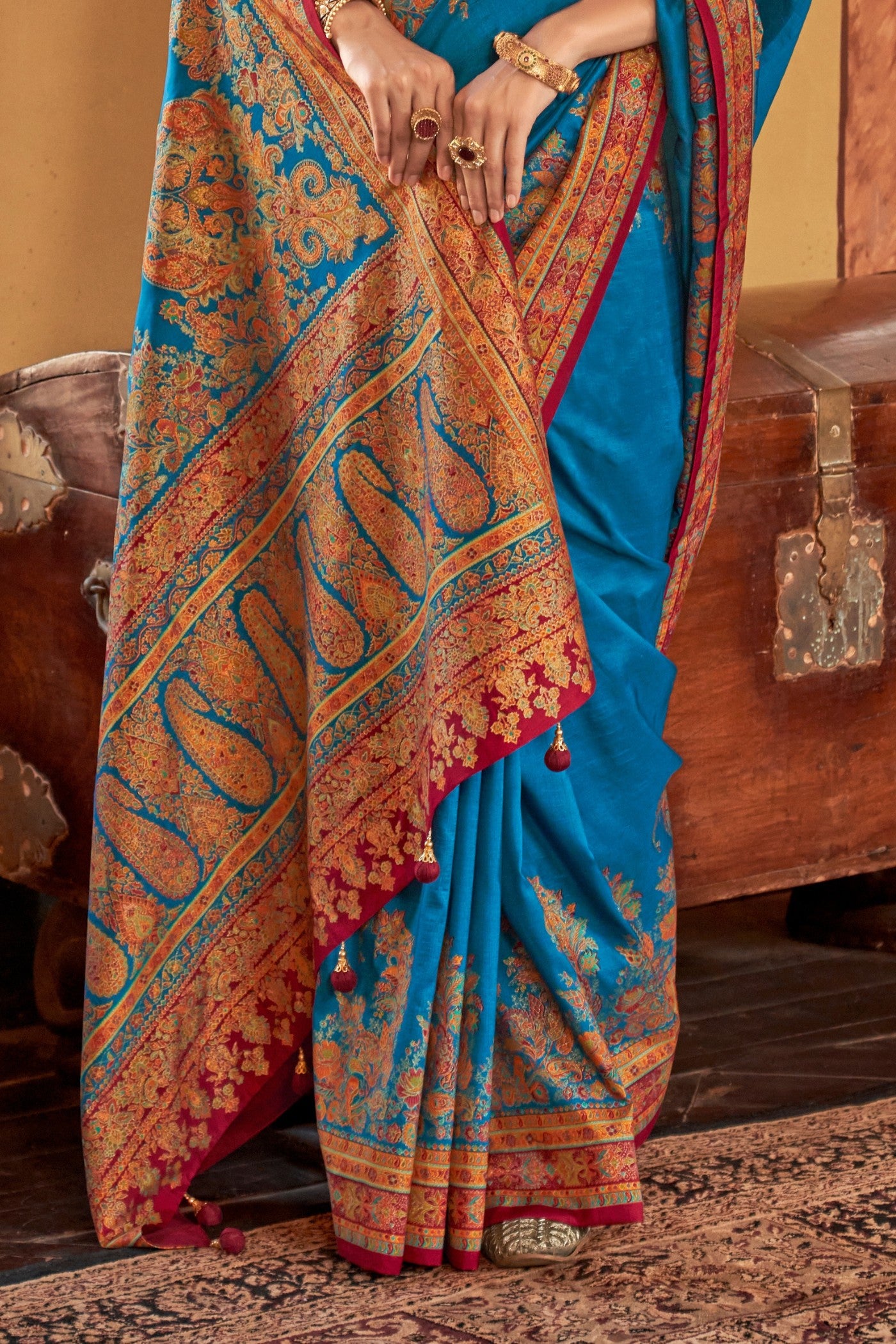 Buy MySilkLove Nice Blue Printed Banarasi Saree Online