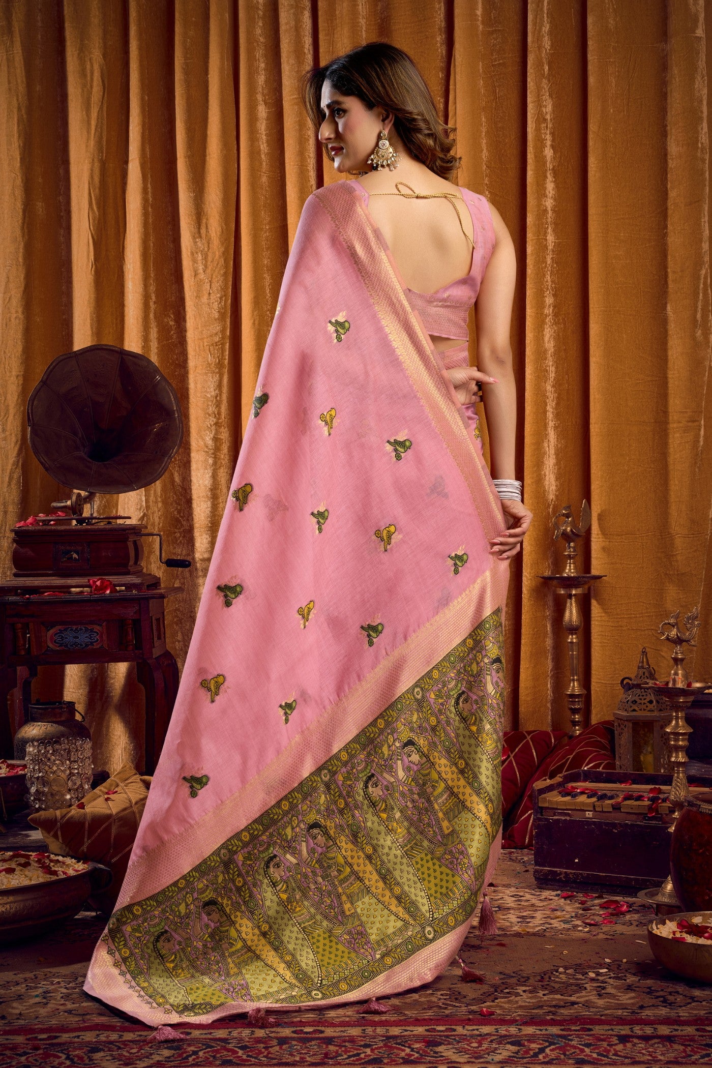 Buy MySilkLove Coral Pink Woven Cotton Saree Online