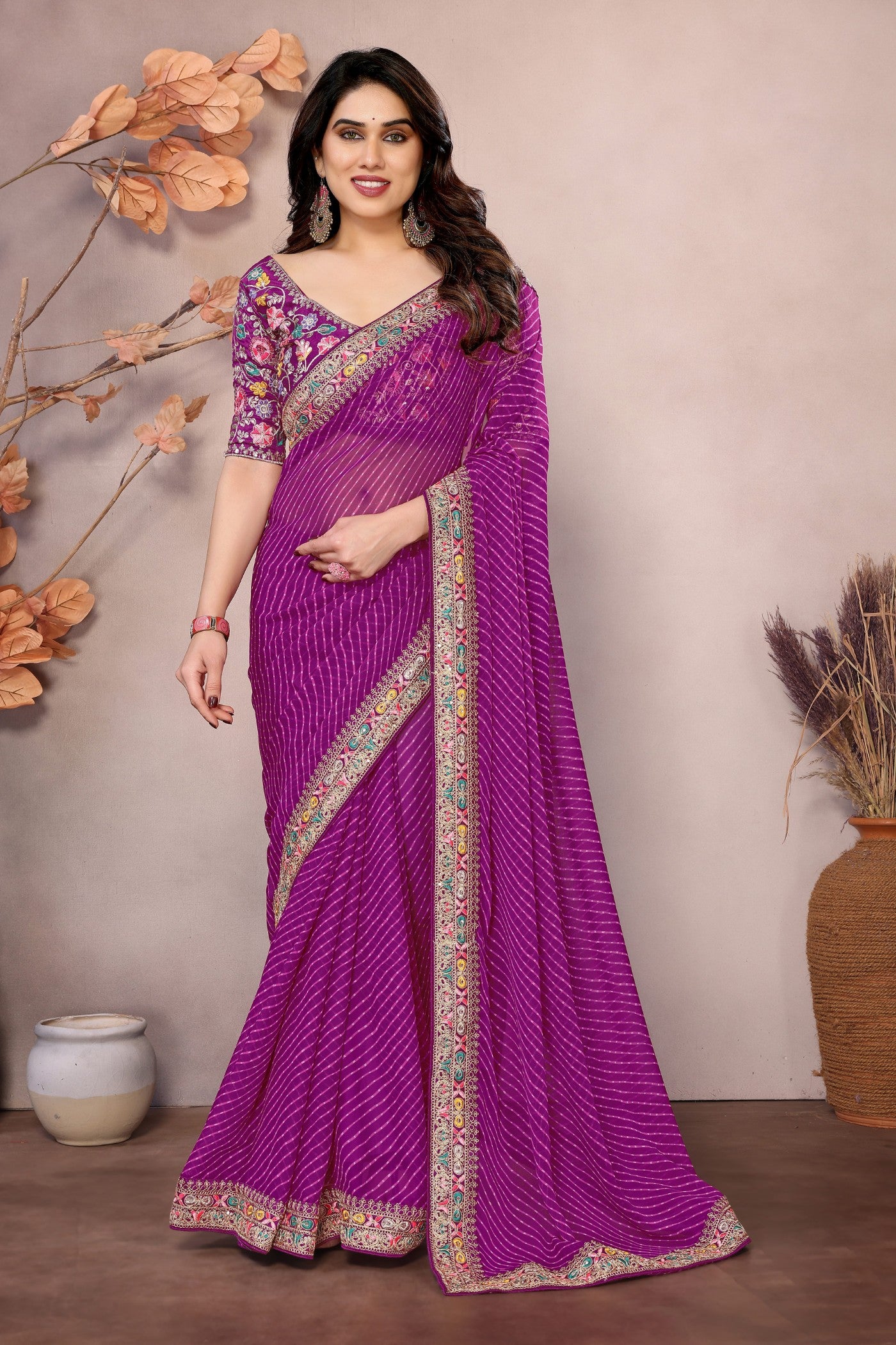 Buy MySilkLove Berry Purple Georgette Designer Partywear Saree Online