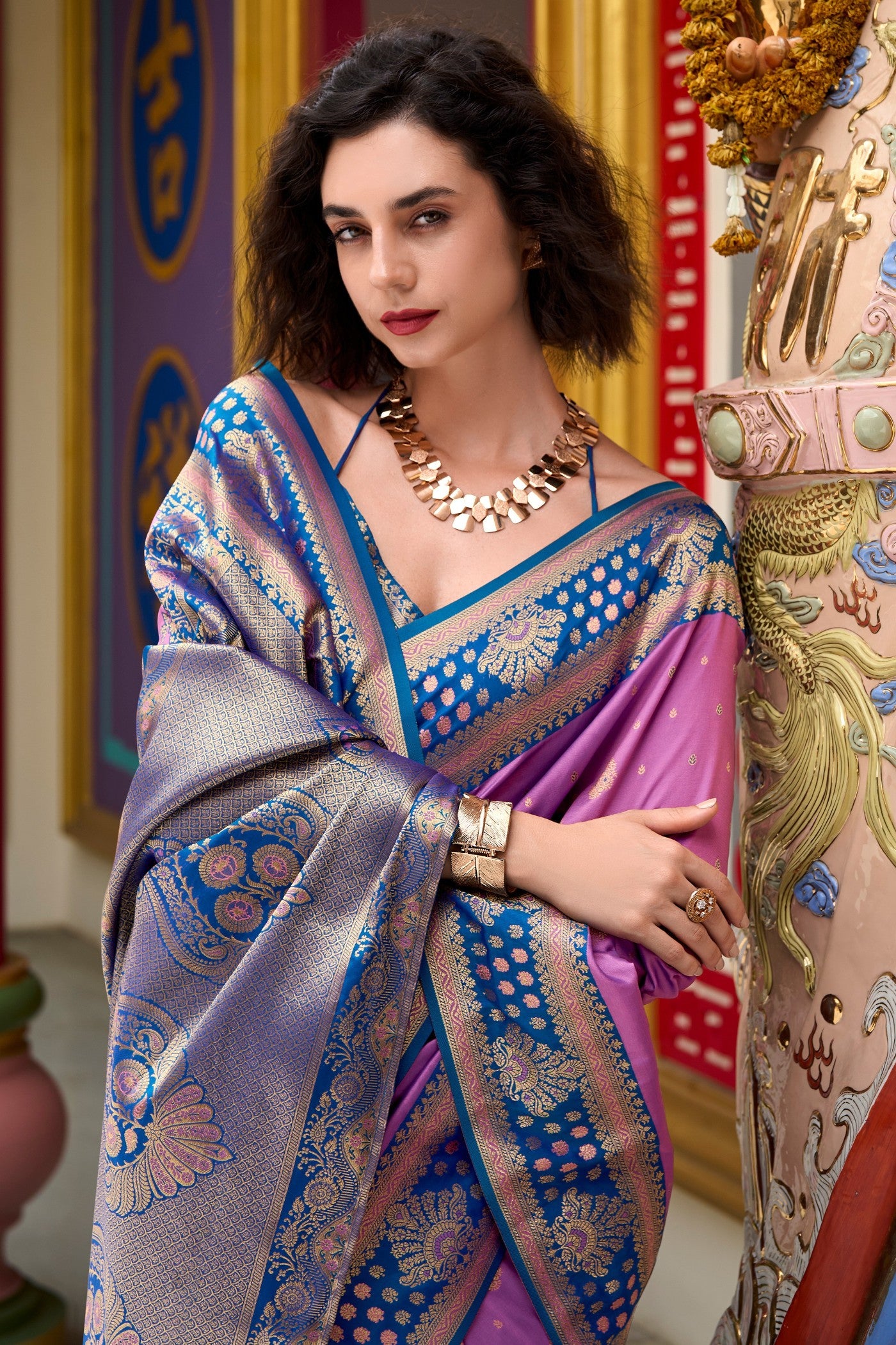 Buy MySilkLove Tacao Purple Woven Banarasi Saree Online