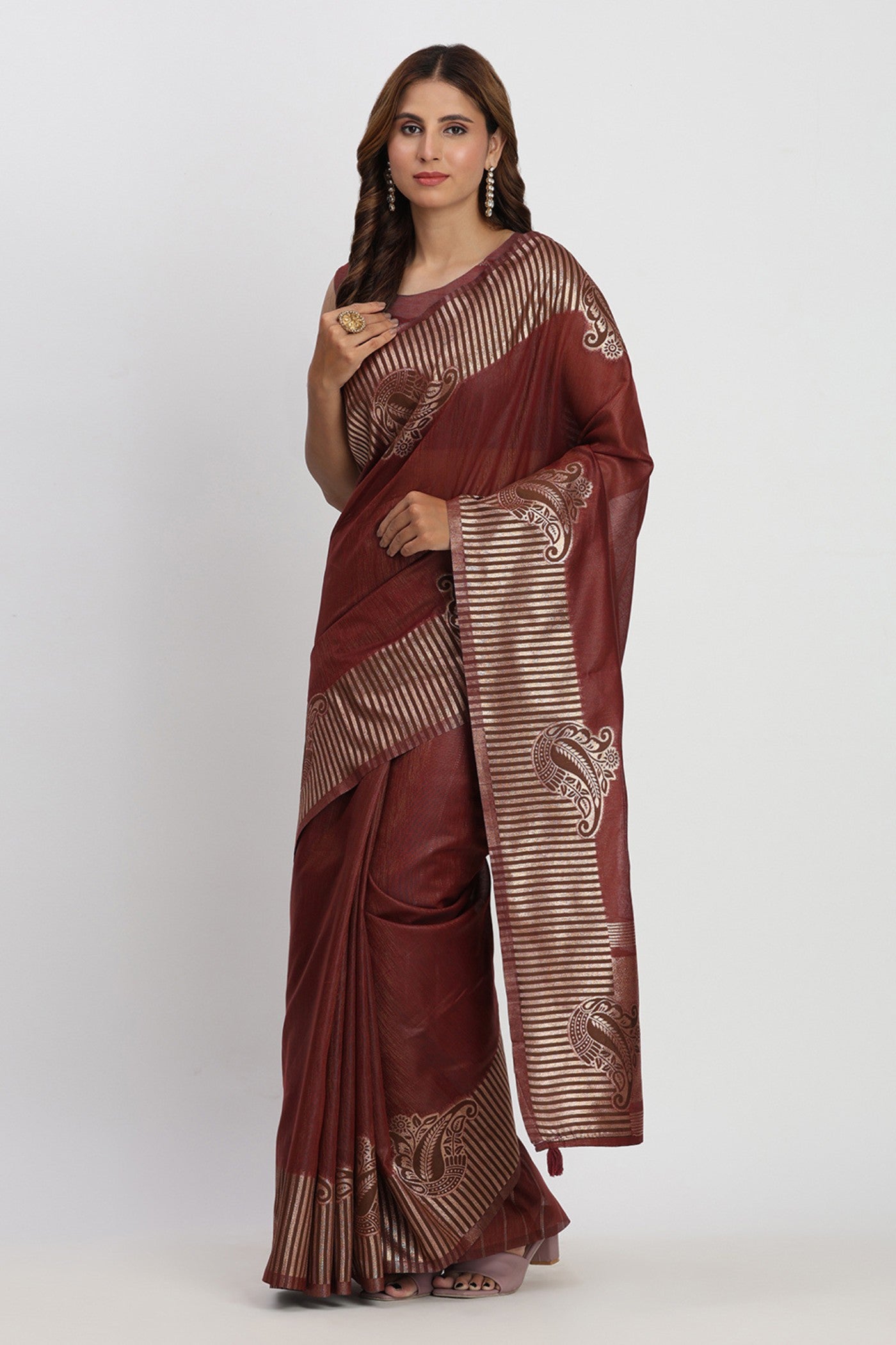 Buy MySilkLove Chinese Maroon Woven Linen Cotton Saree Online