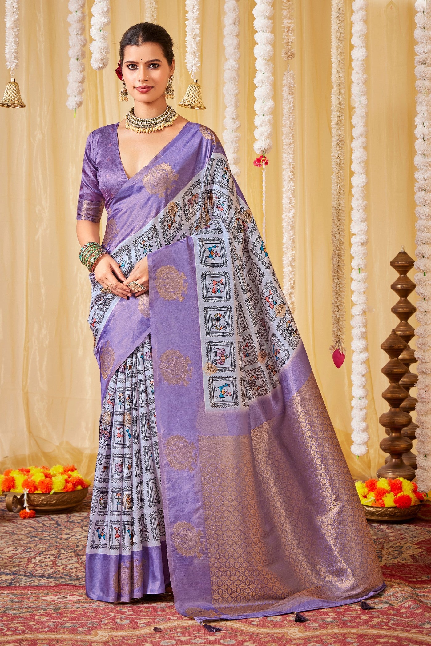 Buy MySilkLove Plum Charm Purple Kalamkari Printed Saree Online