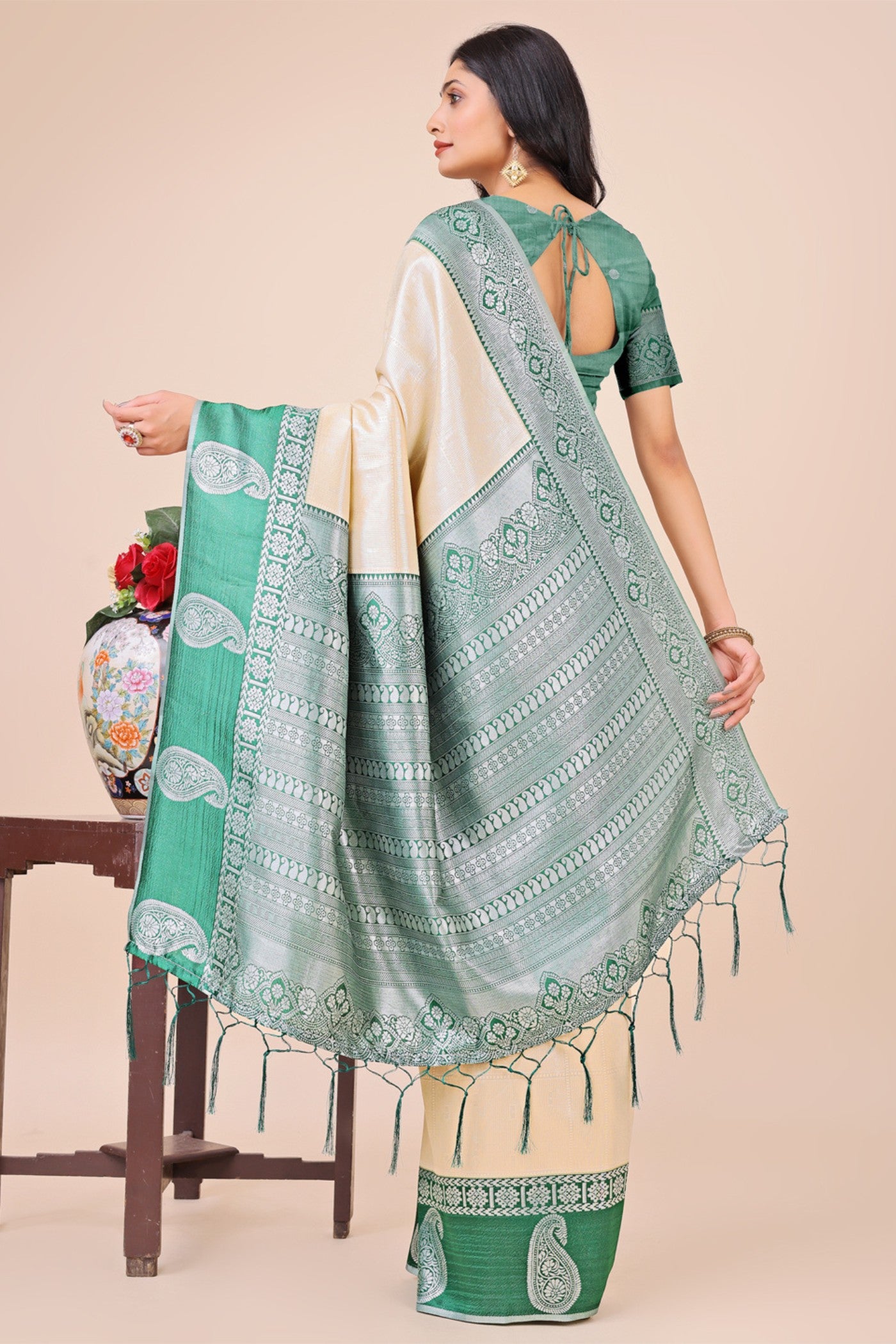 Buy MySilkLove New Cream Woven Banarasi Saree Online