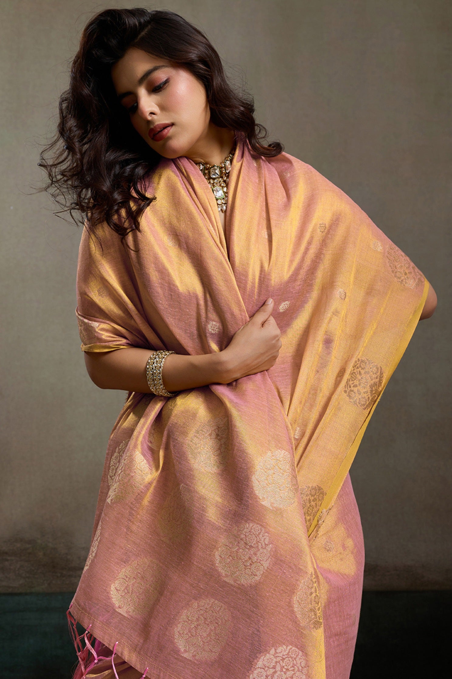 MySilkLove Muted Peach Woven Tissue Saree
