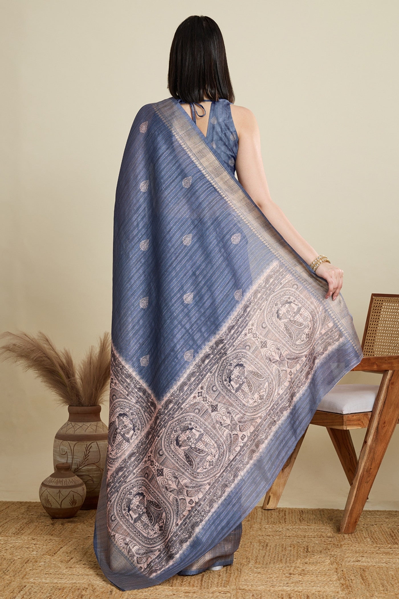 Buy MySilkLove Fiord Grey Woven Cotton Saree Online