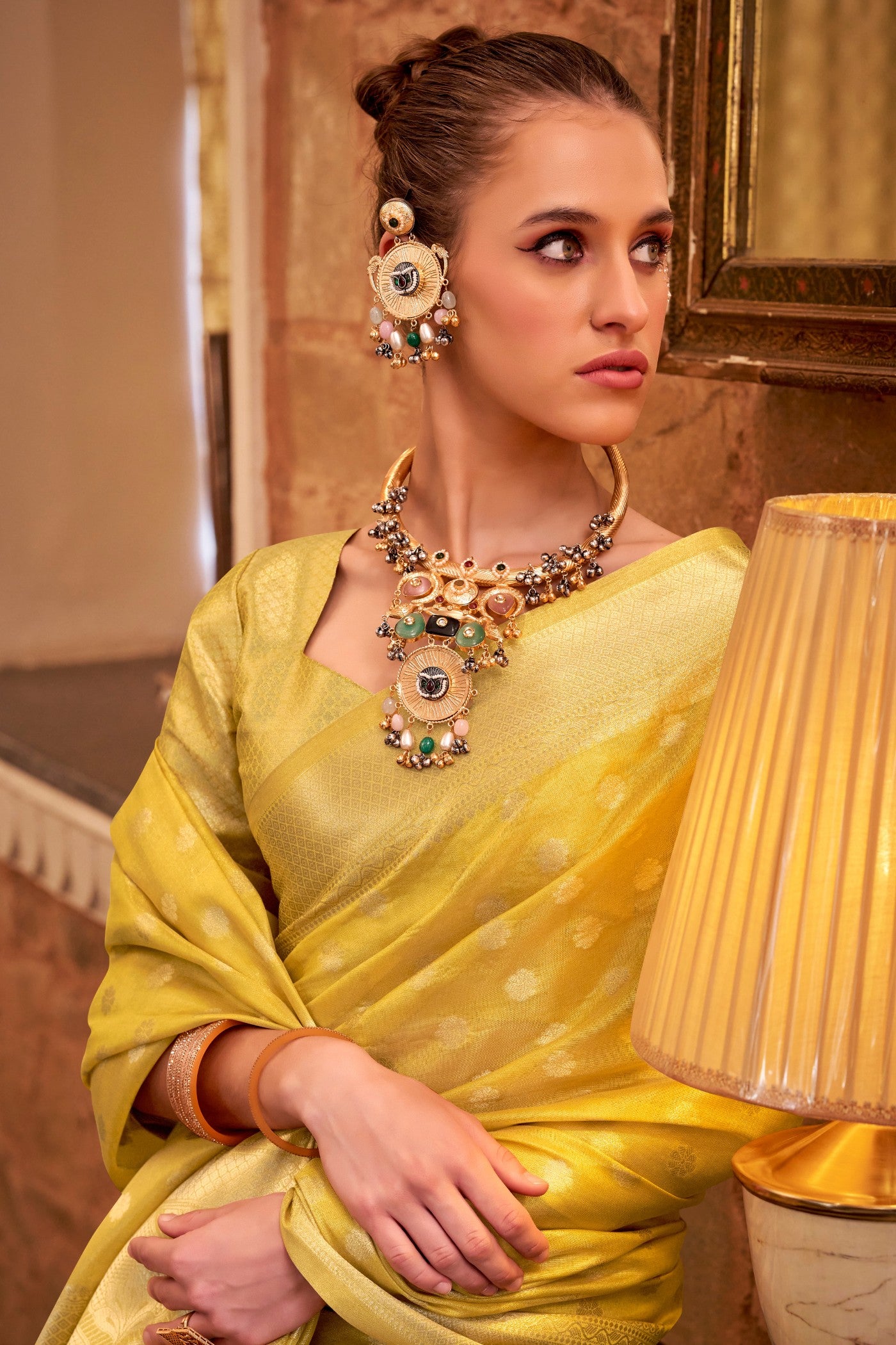Buy MySilkLove Minion Yellow Woven Tissue Silk Saree Online
